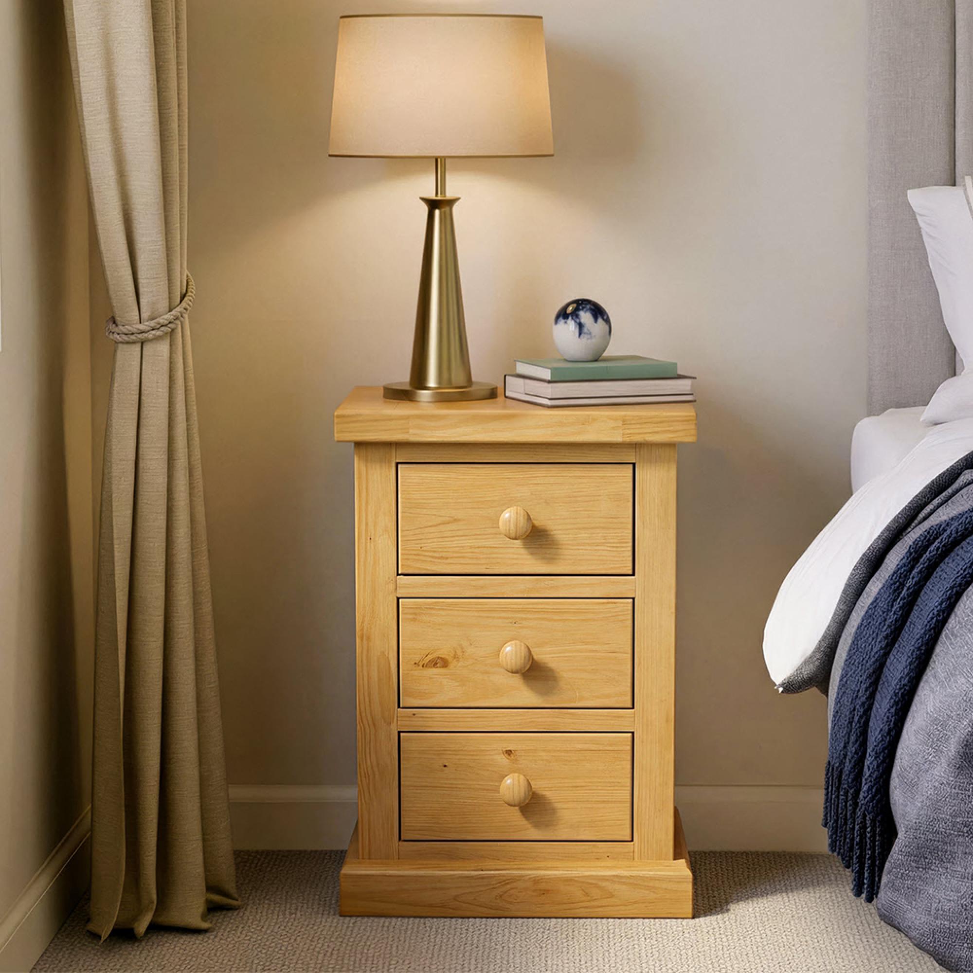 Churchill Bedside Cabinet - 3 Drawer - Kids - Waxed Pine