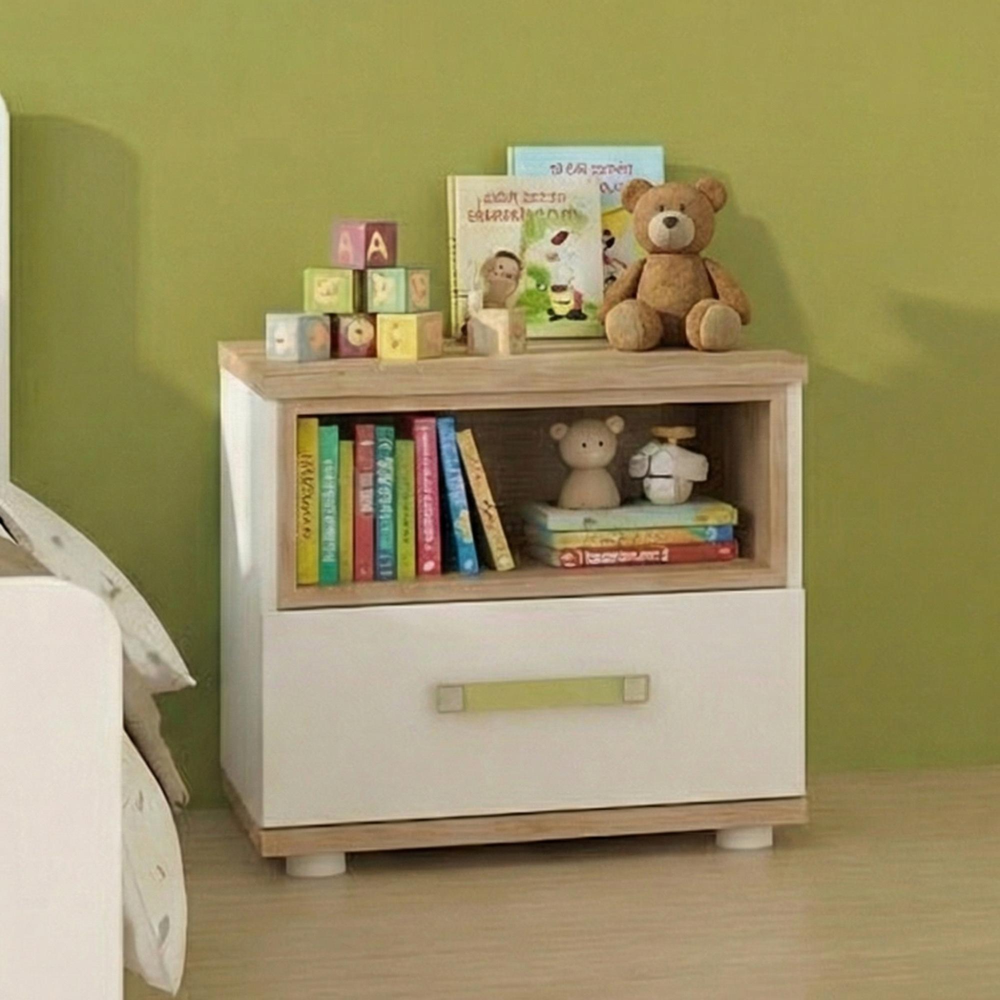 4Kids Bedside Cabinet - 1 Drawer - Lemon Handle - White and Oak