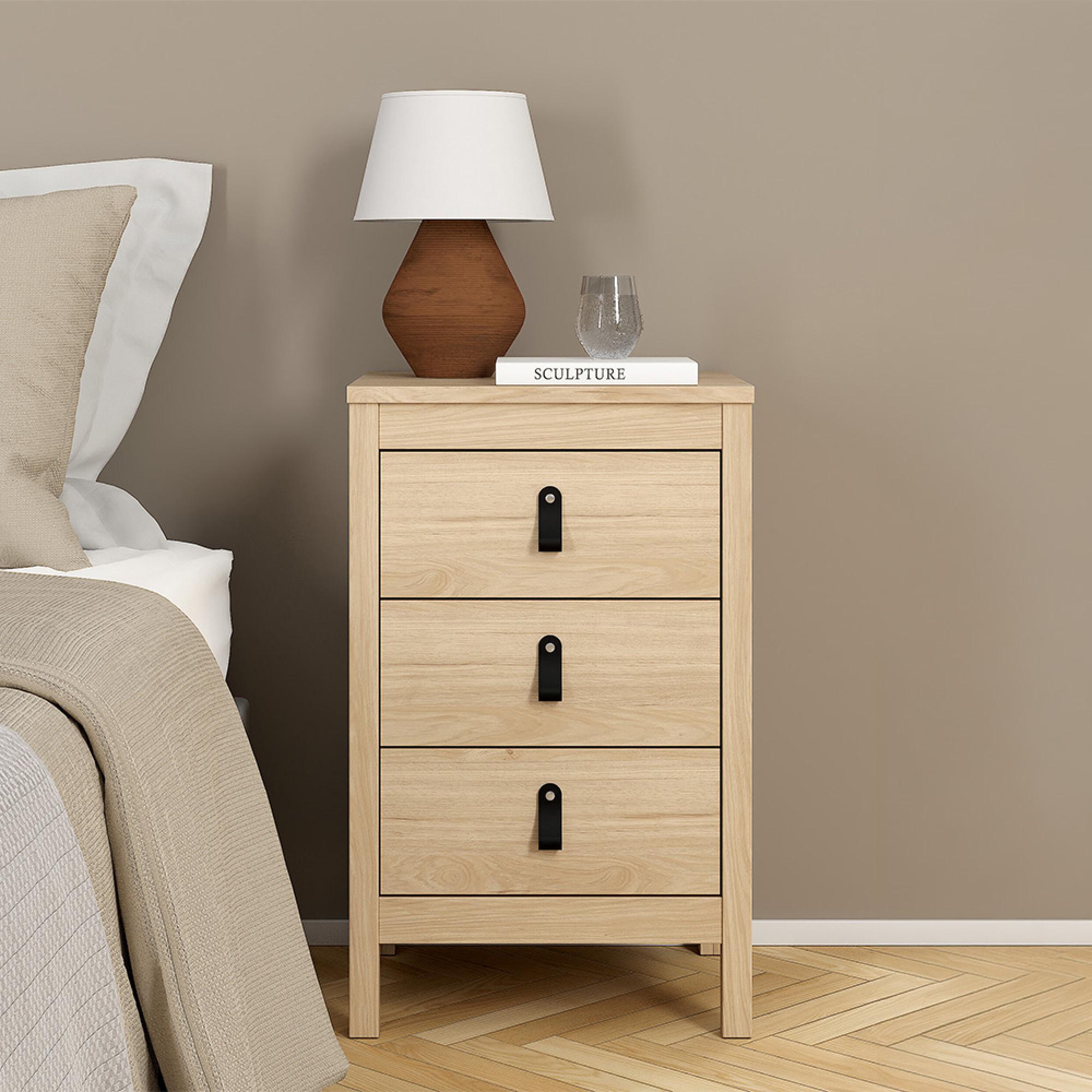Barcelona Bedside Table - 3 Drawer - Jackson Hickory Oak
