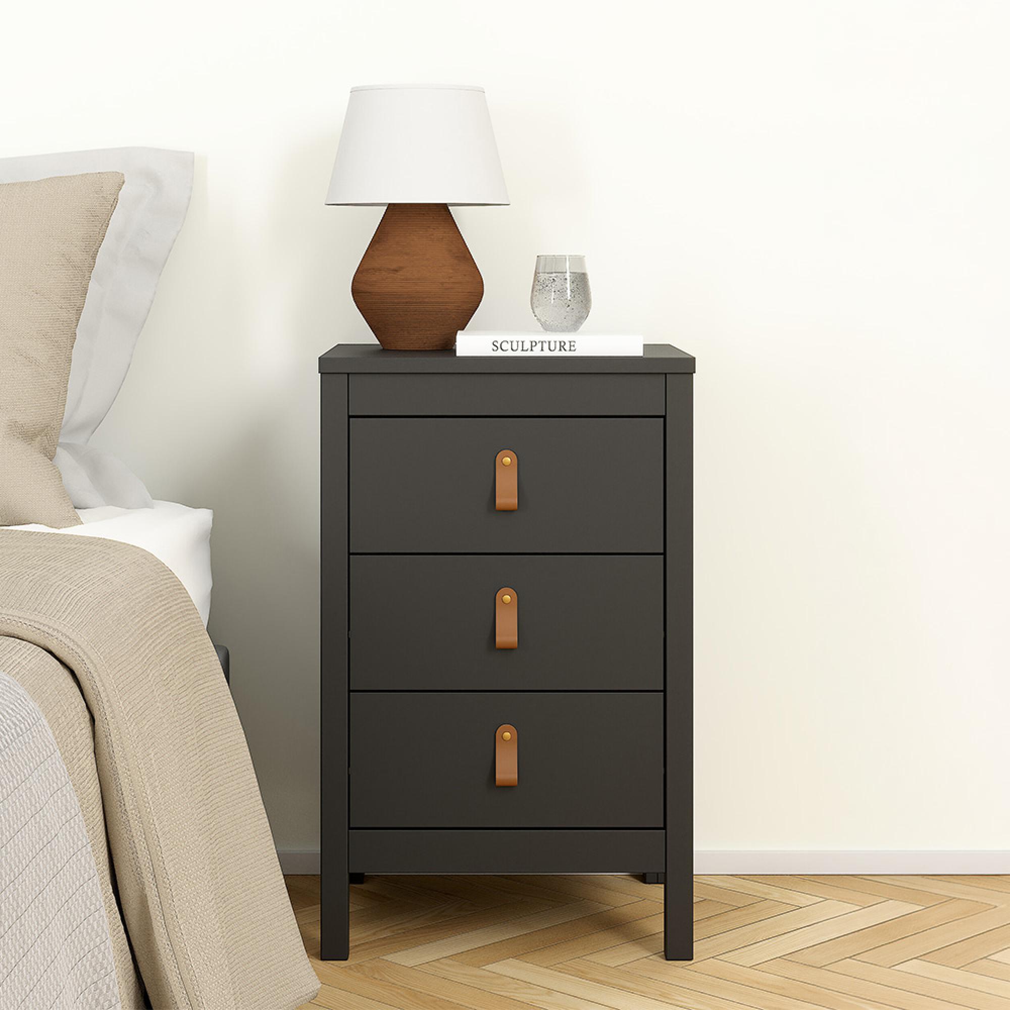 Barcelona Bedside Table - 3 Drawer - Matt Black