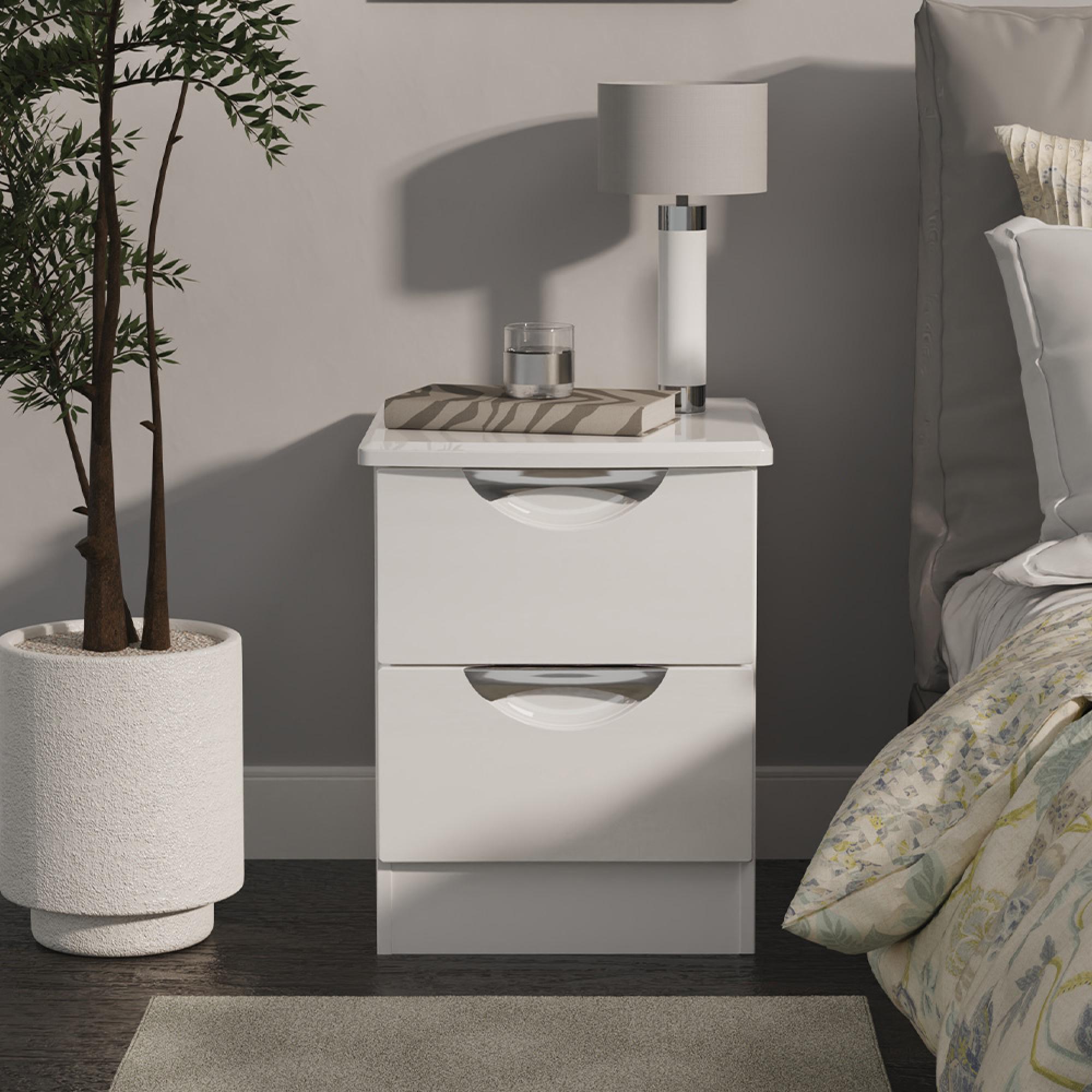 Camden Bedside Cabinet - 2 Drawer - White Gloss