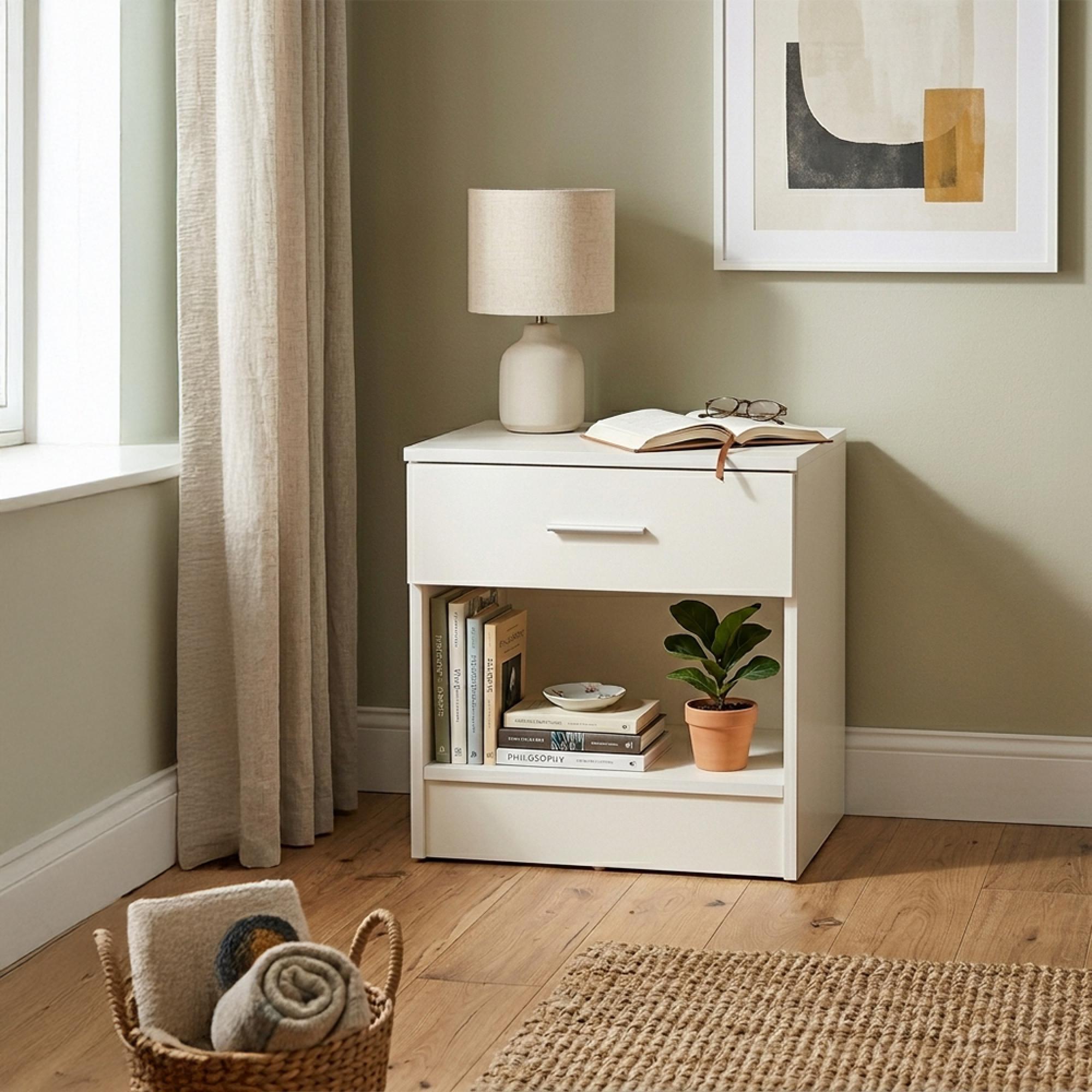 Clearance - Rico Costa Bedside Cabinet - 1 Drawer - White - FSS17180