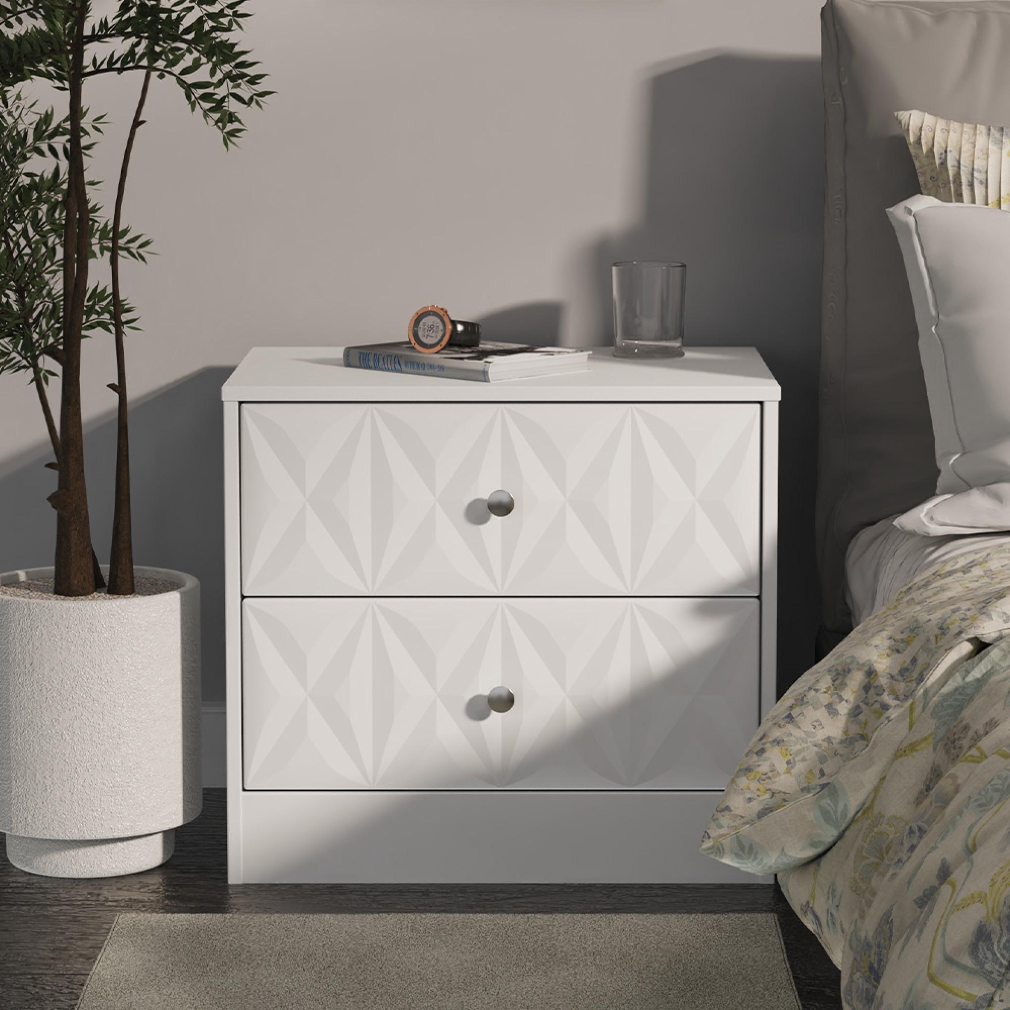 San Jose Bedside Cabinet - 2 Drawer - White
