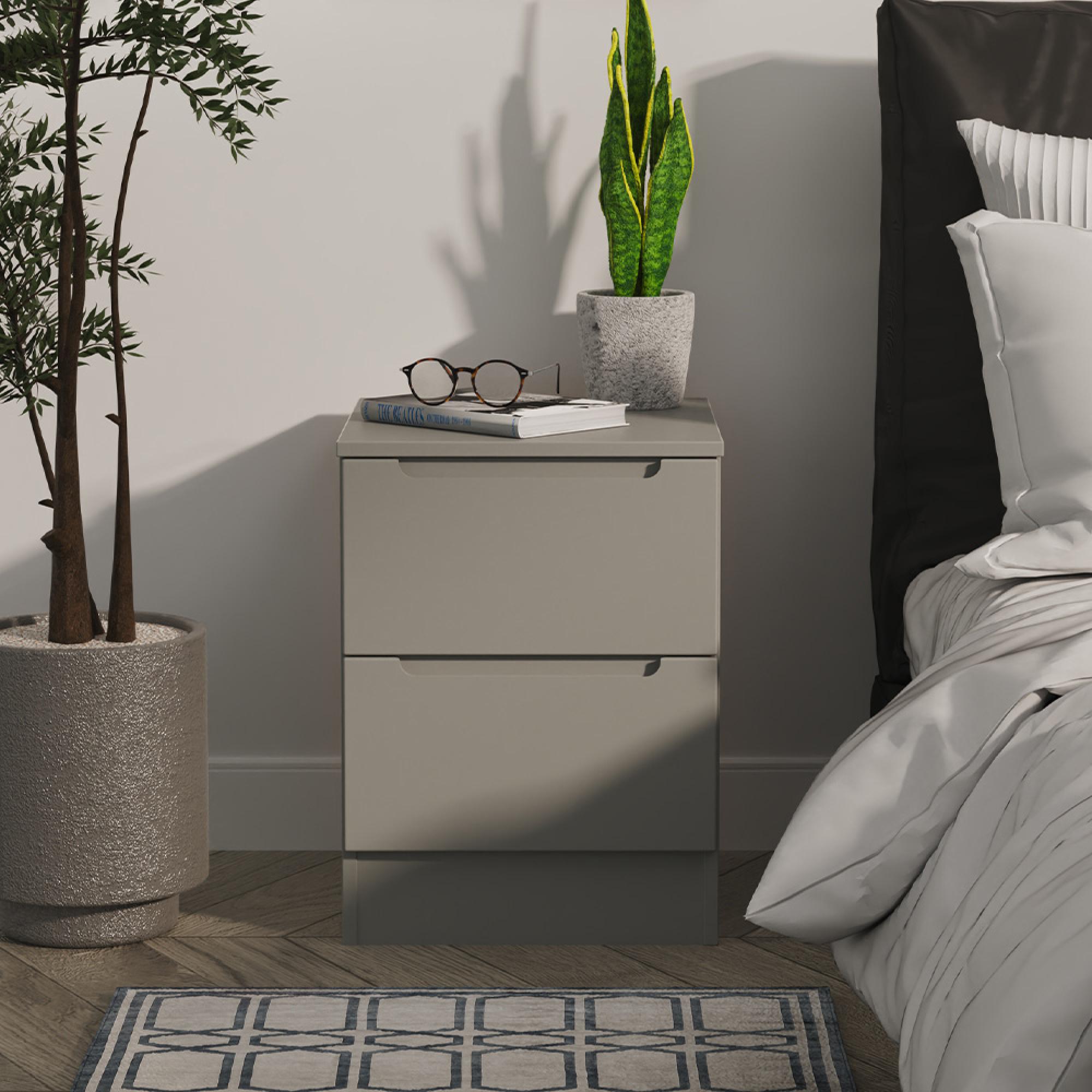 Milan Bedside Cabinet - 2 Drawer - Grey