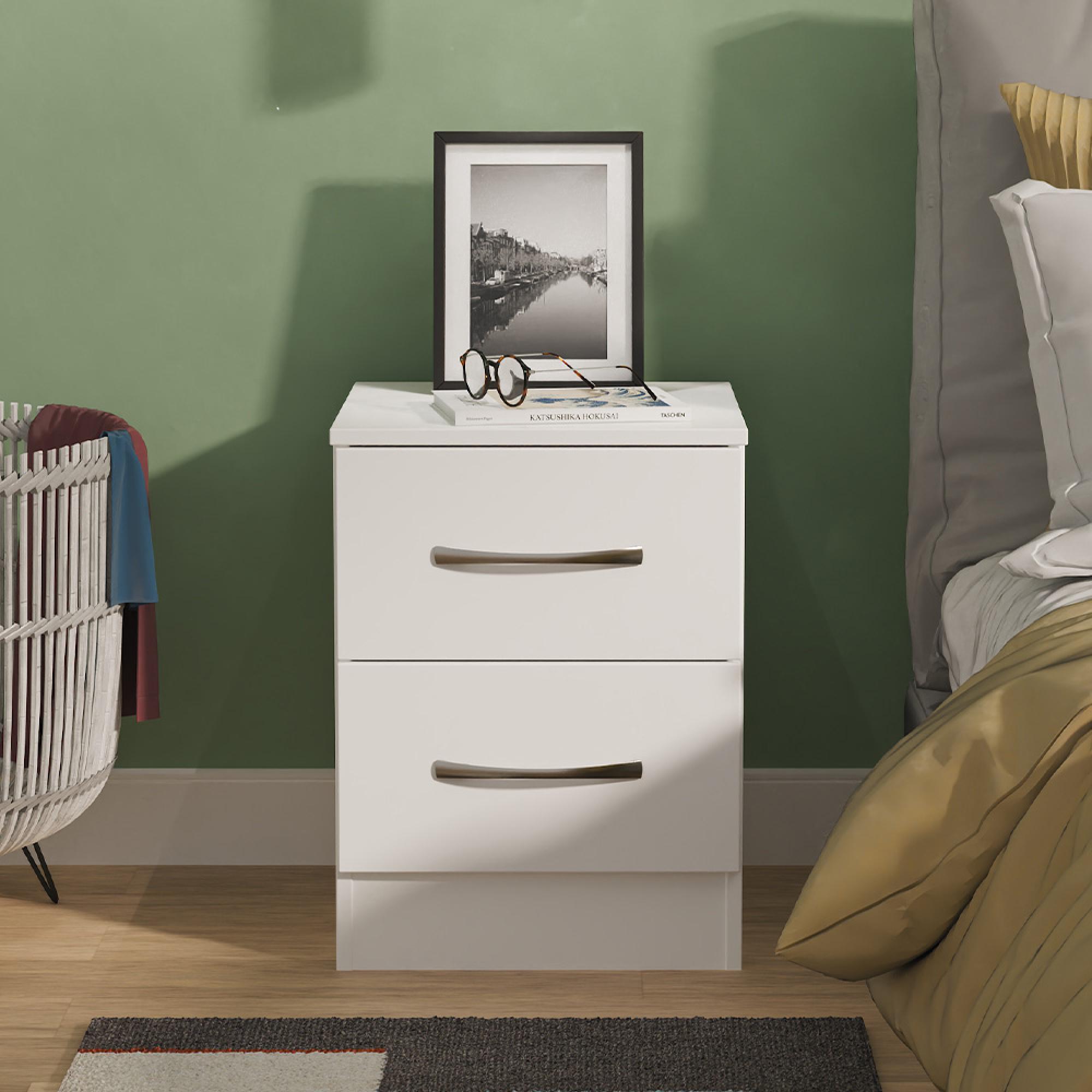 Avon Bedside Cabinet - 2 Drawer - White
