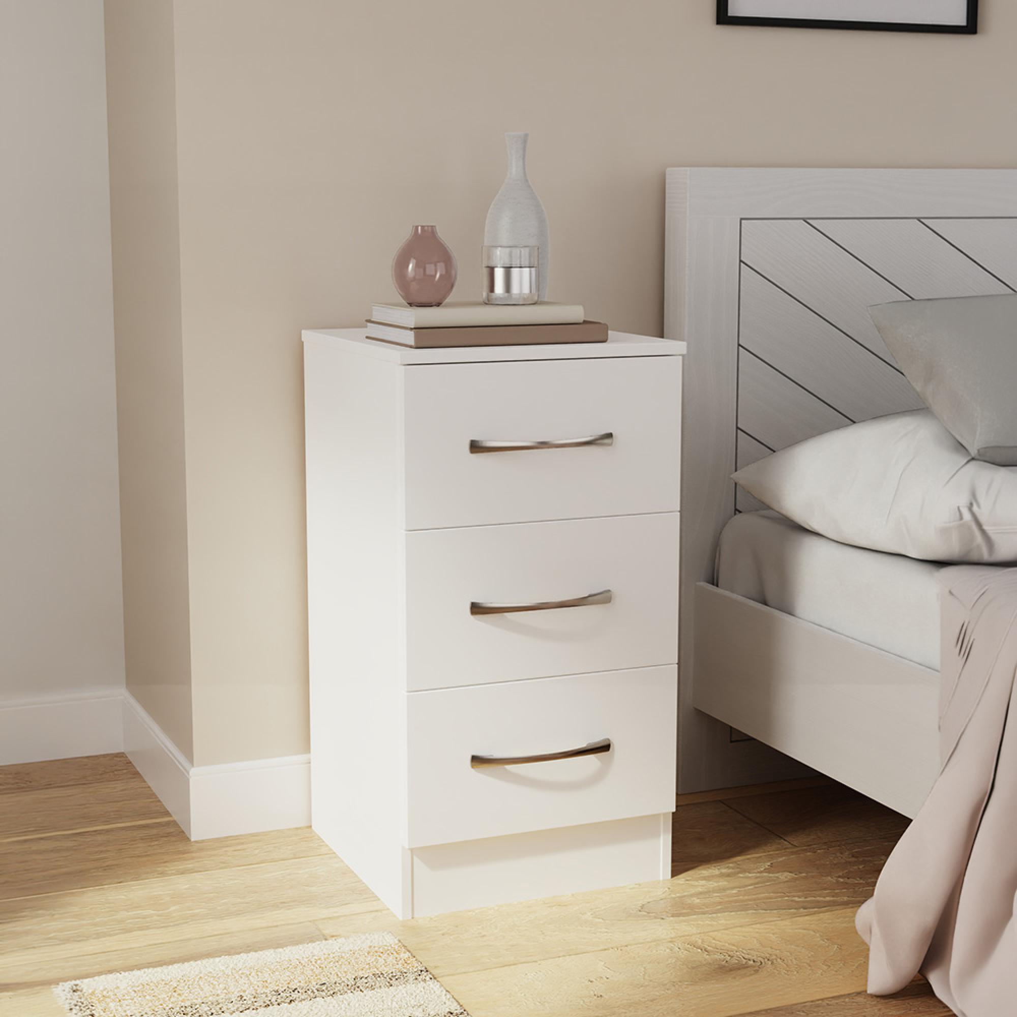 Avon Bedside Cabinet - 3 Drawer - White