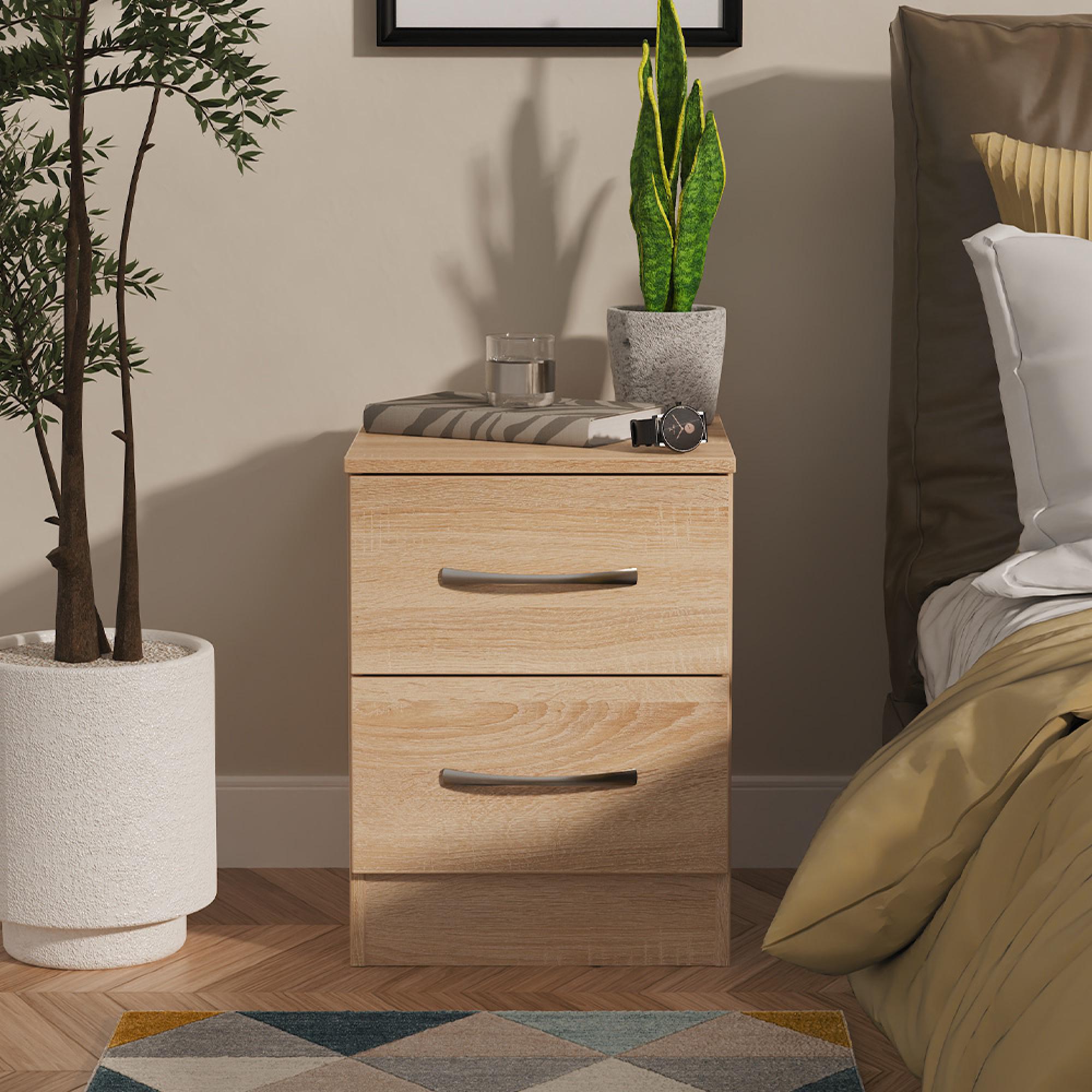 Avon Bedside Cabinet - 2 Drawer - Oak