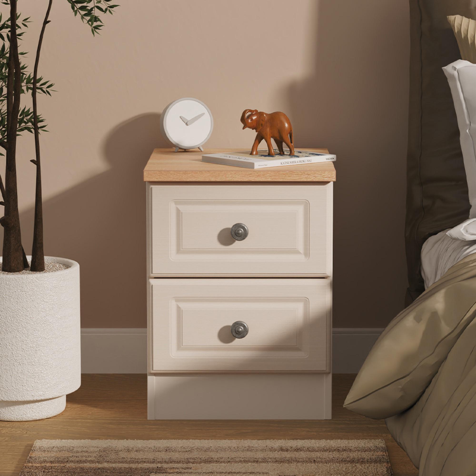 Norfolk Bedside Cabinet - 2 Drawer - Cashmere and Oak