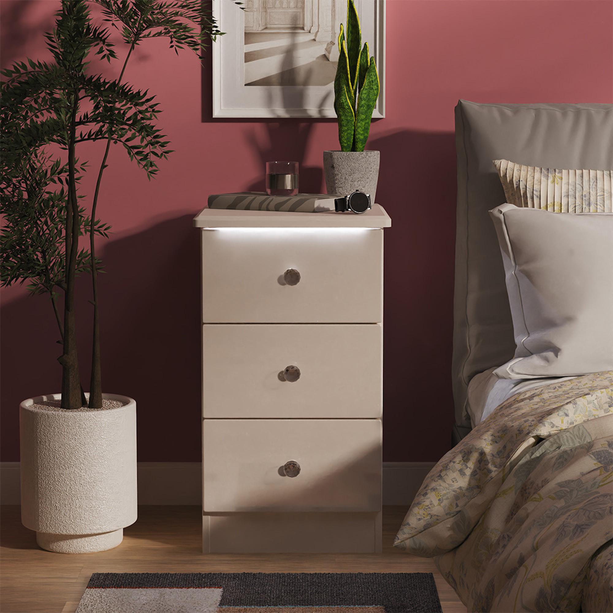Lumiere Bedside Cabinet - 3 Drawer - Cashmere