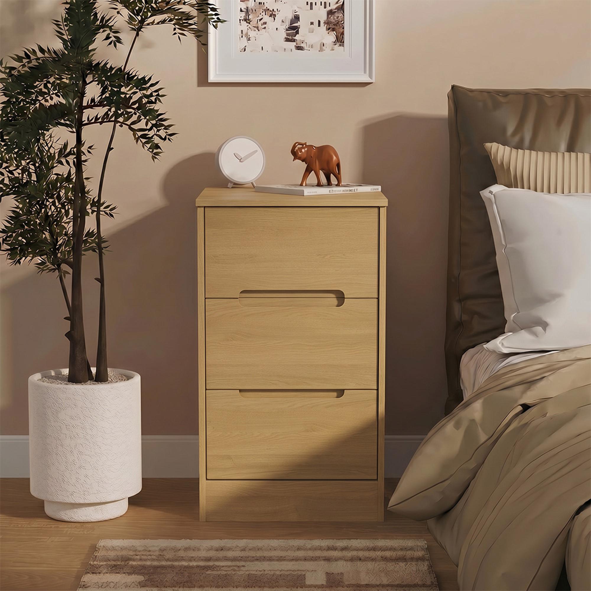 Monaco Bedside Cabinet - 3 Drawer - Modern Oak