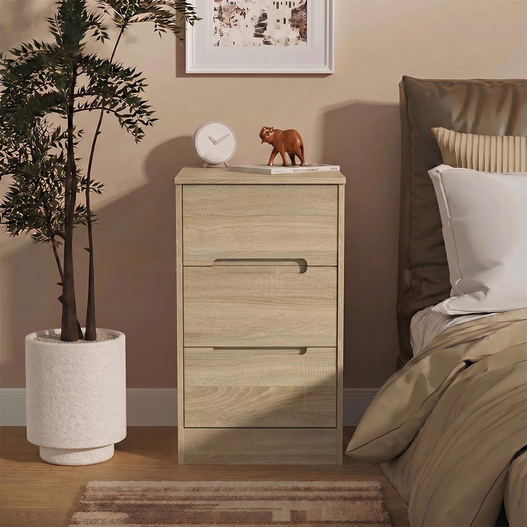 Monaco Bedside Cabinet - 3 Drawer - Oak