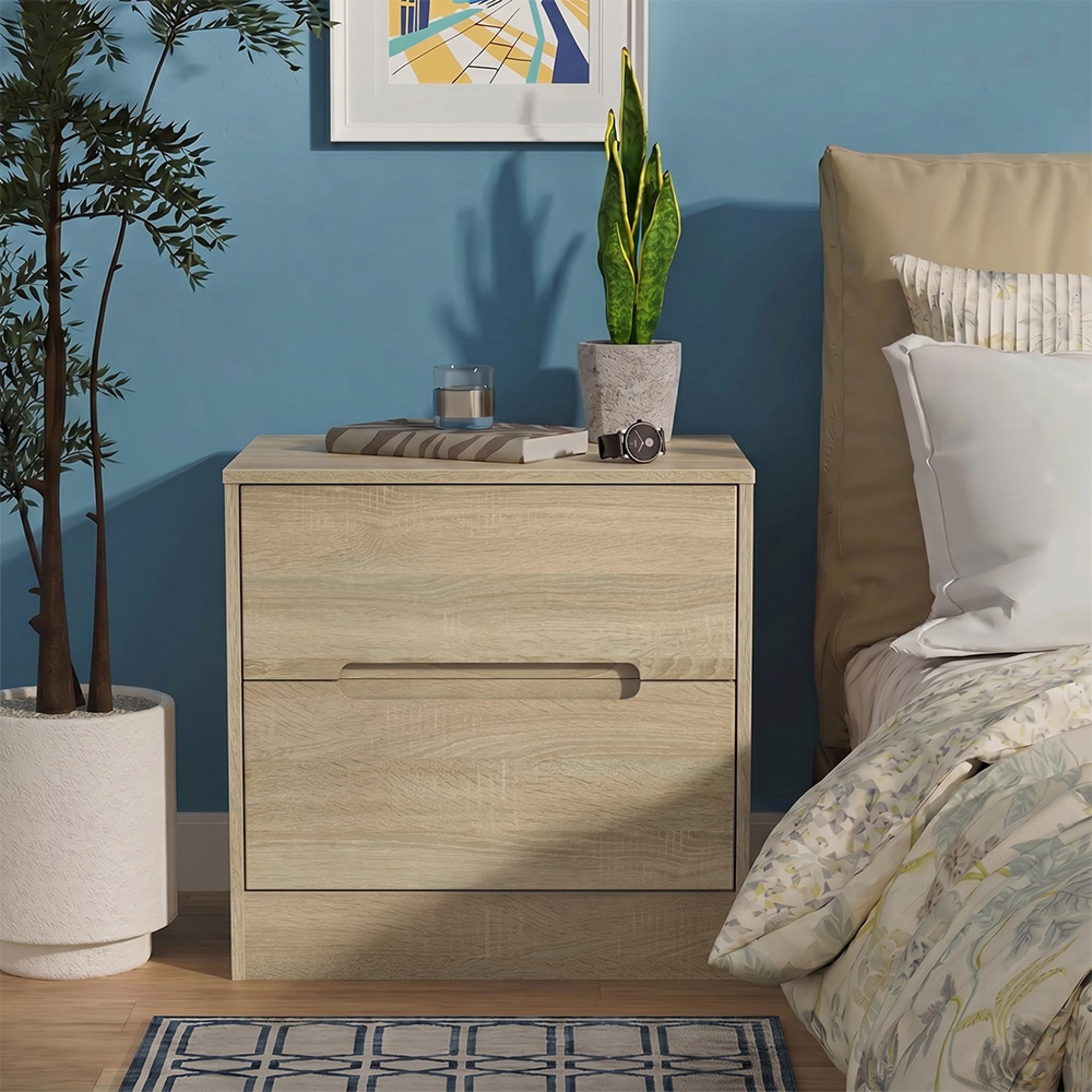 Monaco Bedside Cabinet - Wide - 2 Drawer - Oak