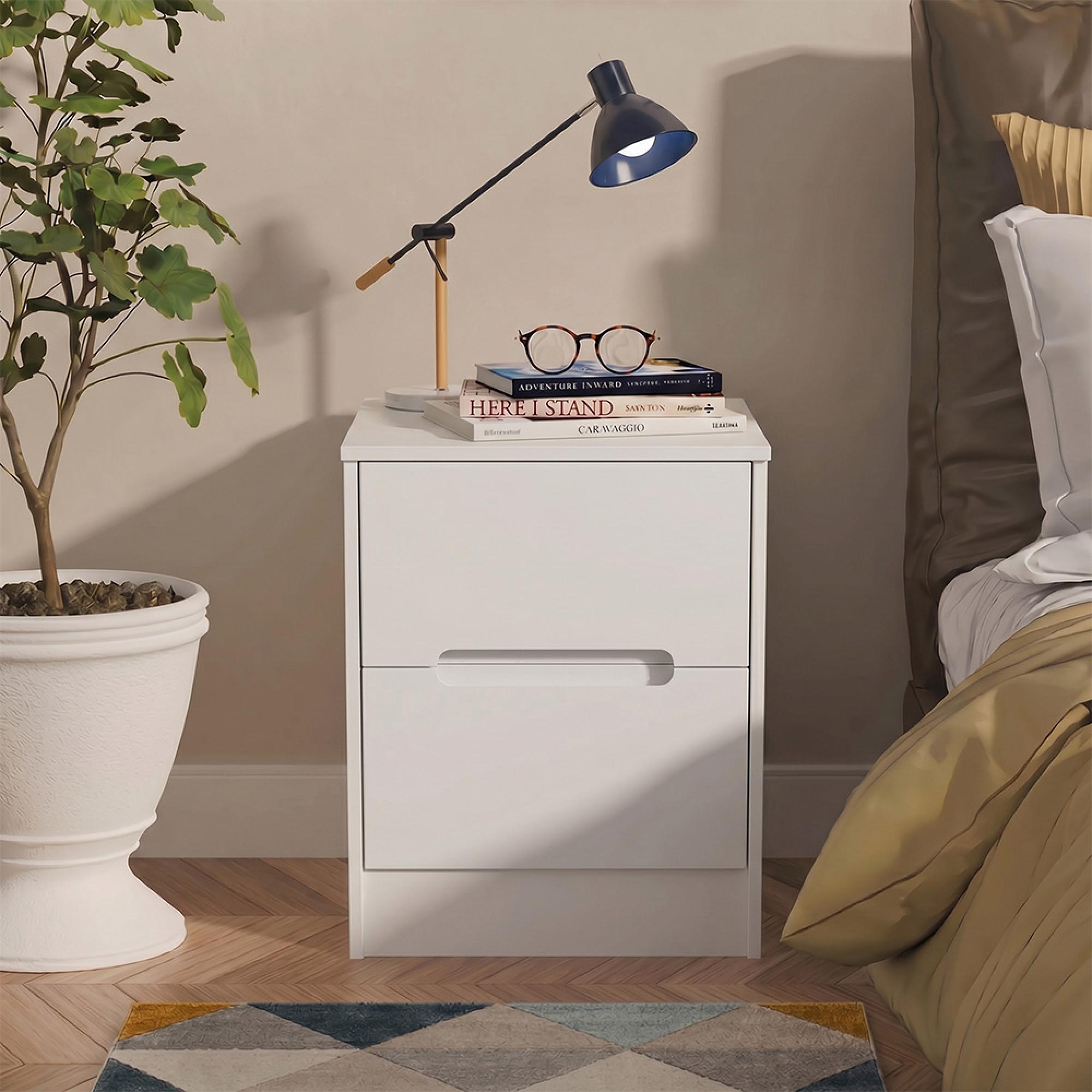 Monaco Bedside Cabinet - 2 Drawer - White