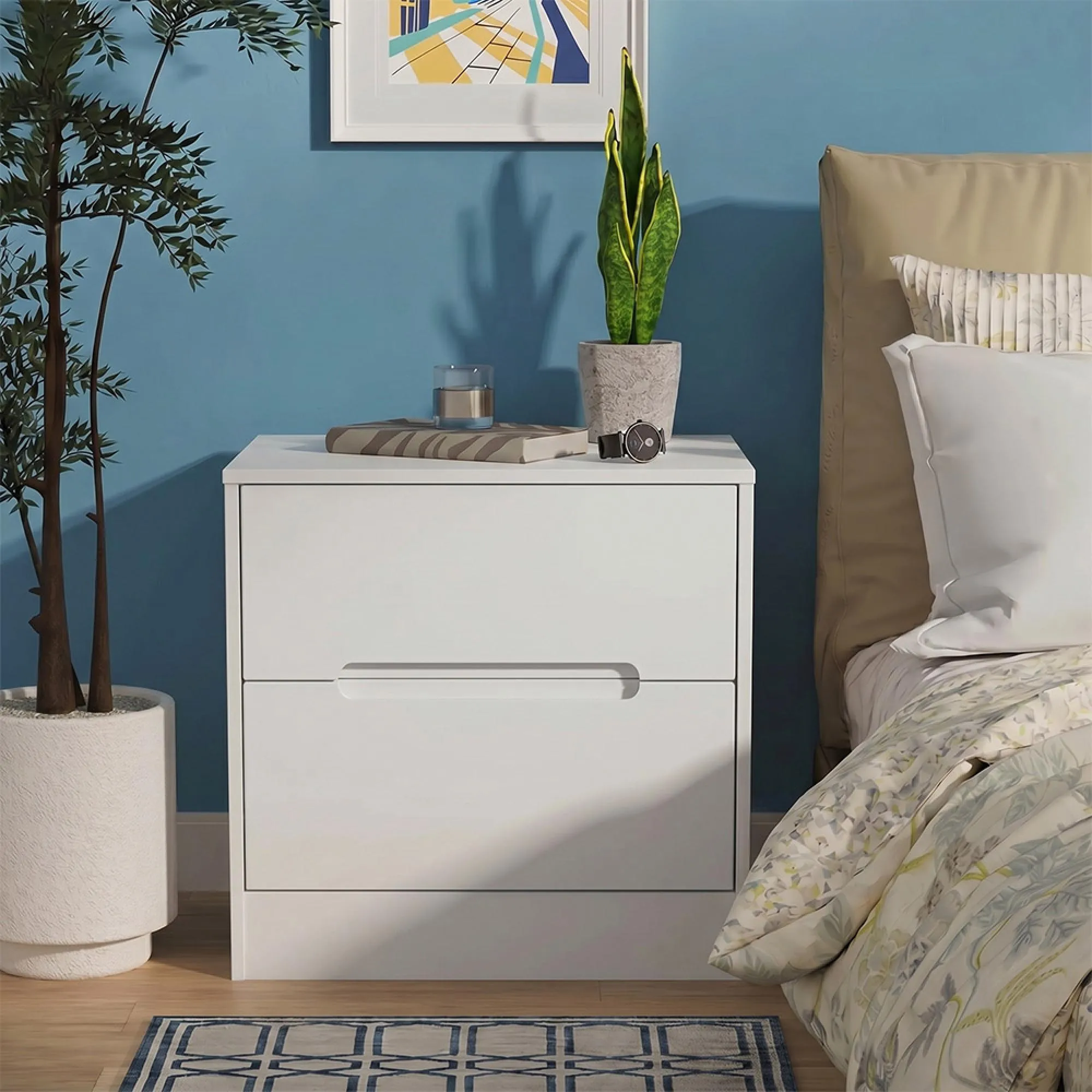 Monaco Bedside Cabinet - Wide - 2 Drawer - White
