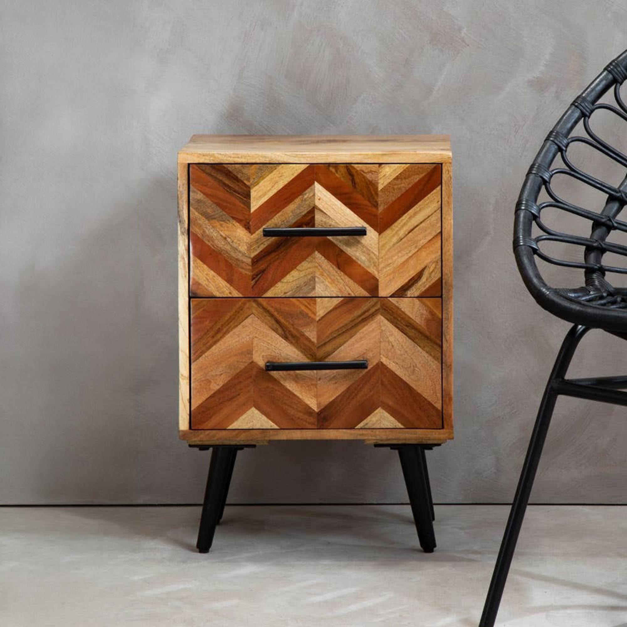 Boho Bedside Cabinet - 2 Drawer - Mango Wood
