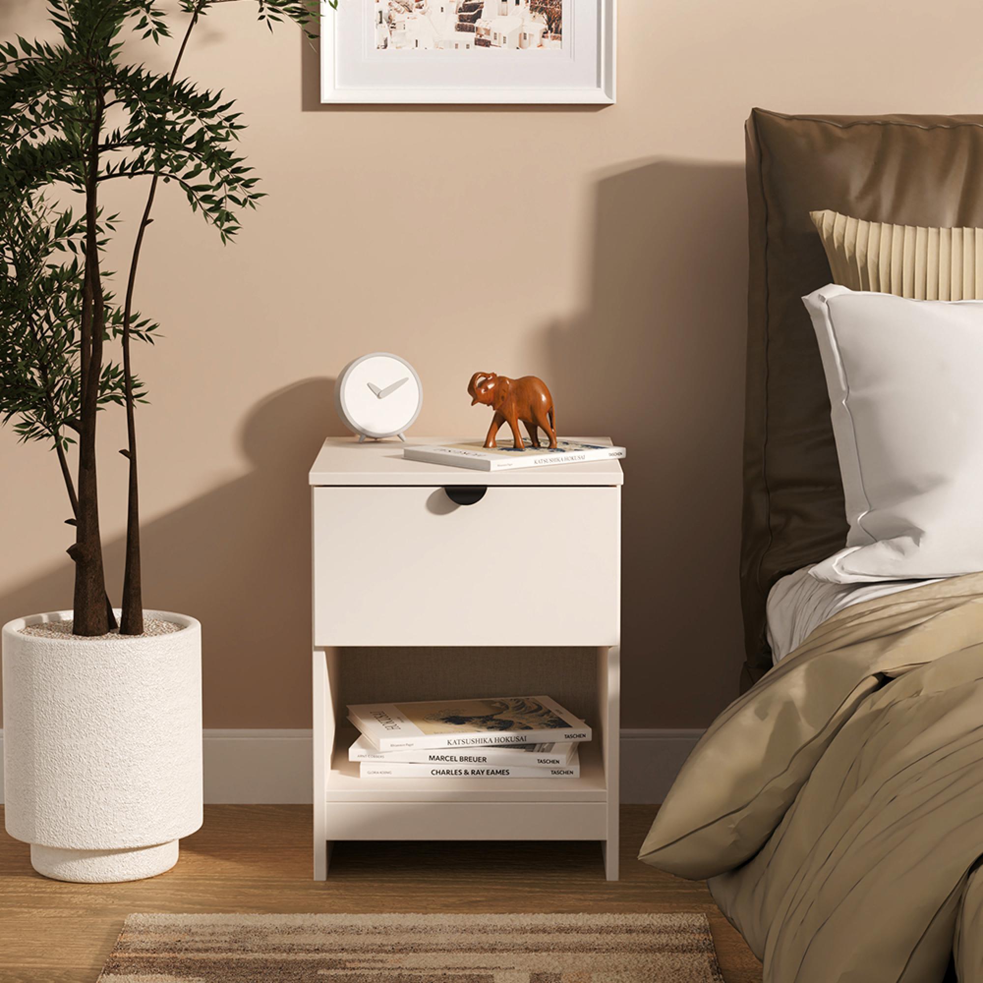 Bora Bedside Cabinet - 1 Drawer - Open Shelf - Kashmir Matt