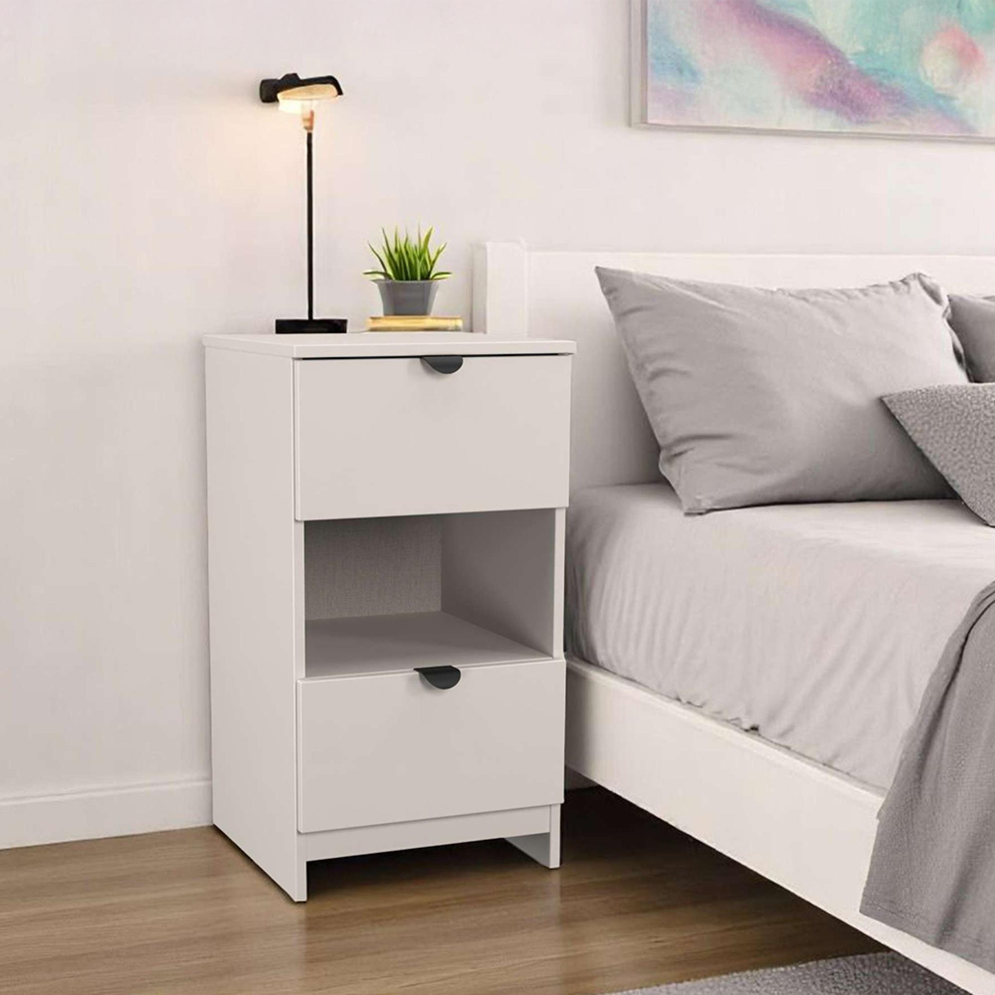 Bora Bedside Cabinet - 2 Drawer - Open Shelf - Kashmir Matt