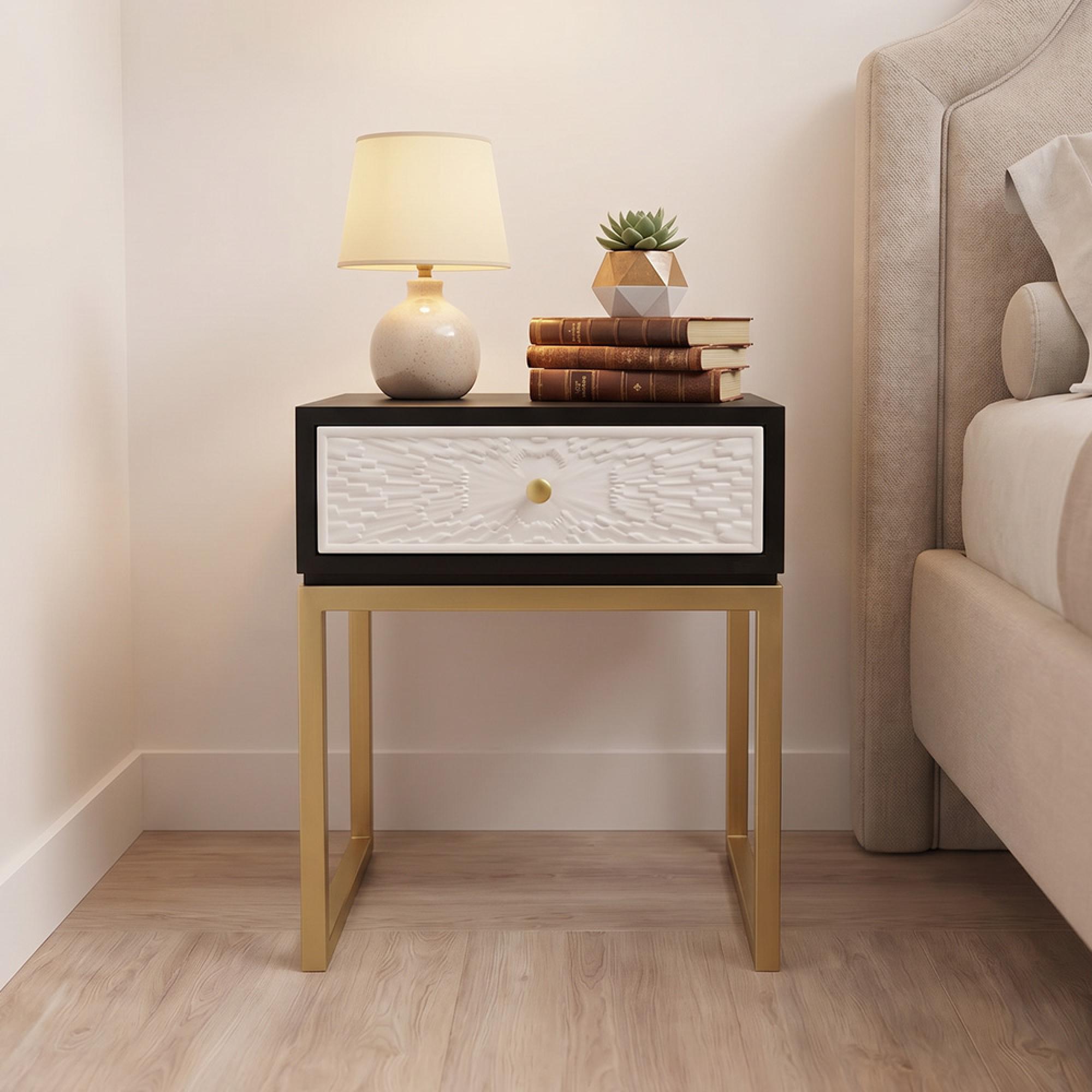 Dumas Bedside Table - 1 Drawer - Square - Black and White