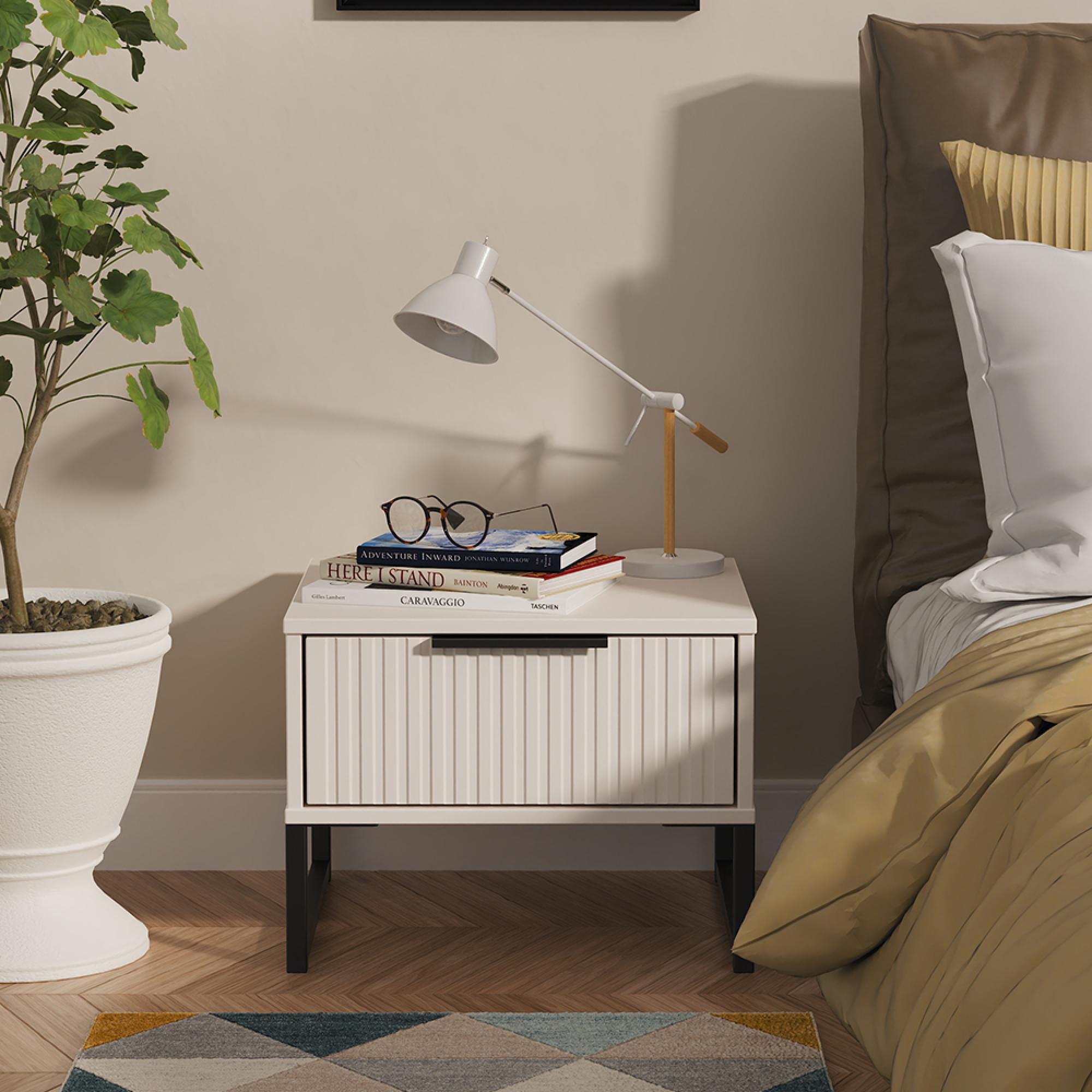 Fluted Bedside Cabinet - 1 Drawer - Kashmir Matt