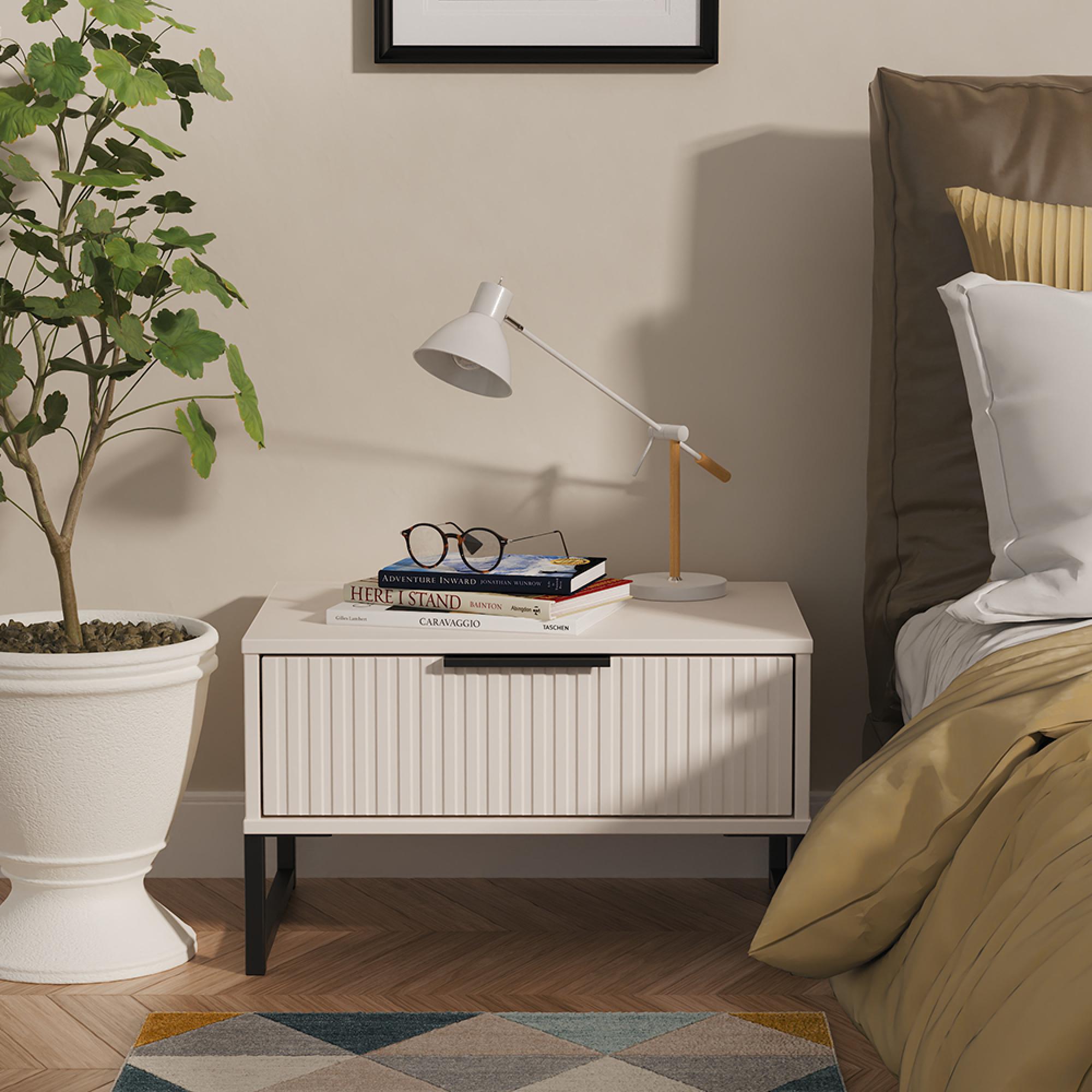 Fluted Bedside Cabinet - 1 Drawer - Midi - Kashmir Matt