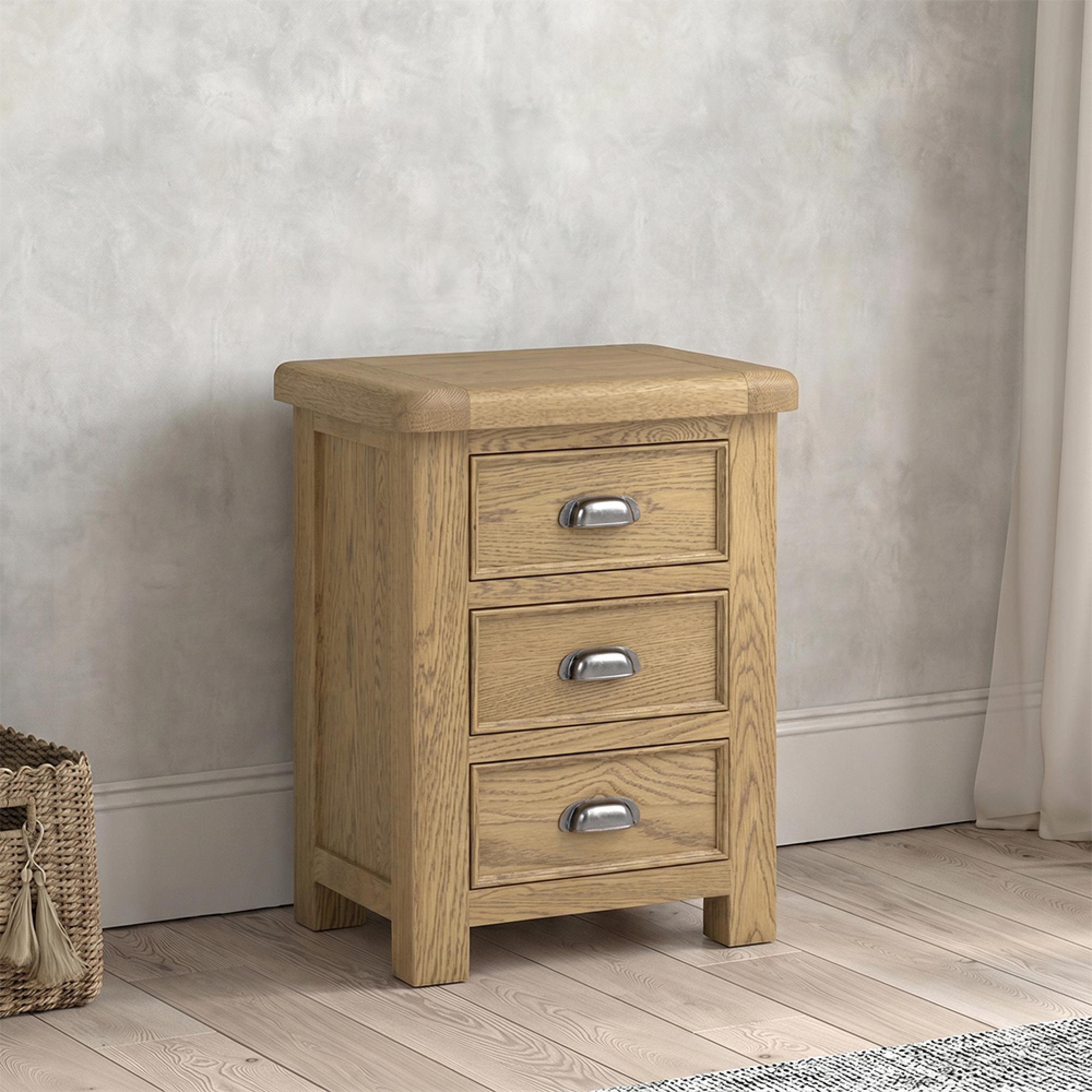 Dorchester Bedside Cabinet - 3 Drawer - Rustic Oak