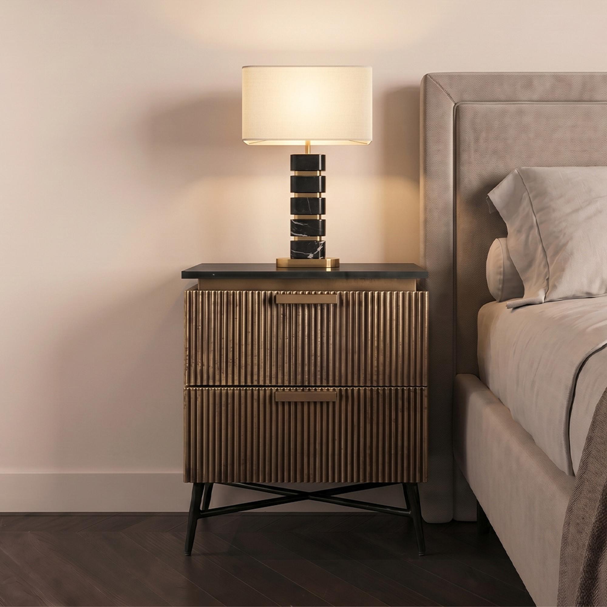 Ironville Brass Ribbed 2 Drawer Bedside Cabinet