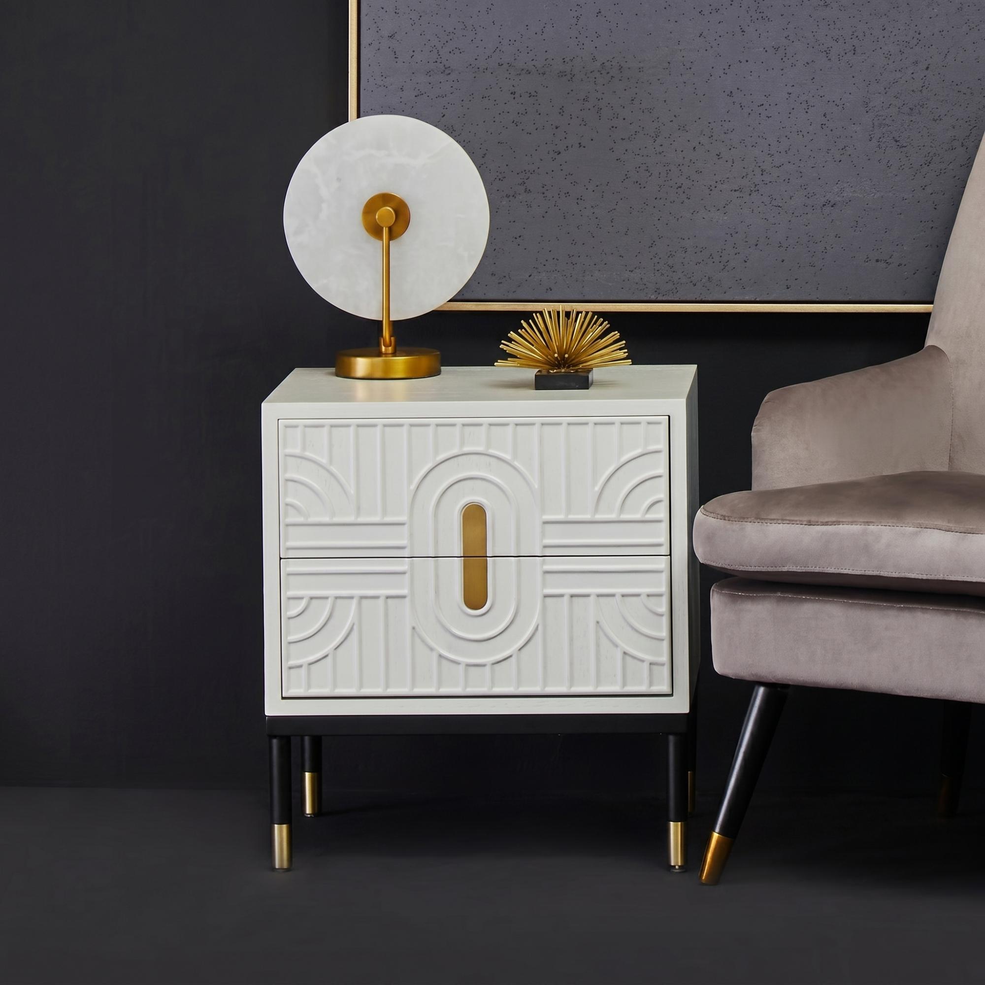 Danta Bedside Cabinet - 2 Drawer - Off White Wood