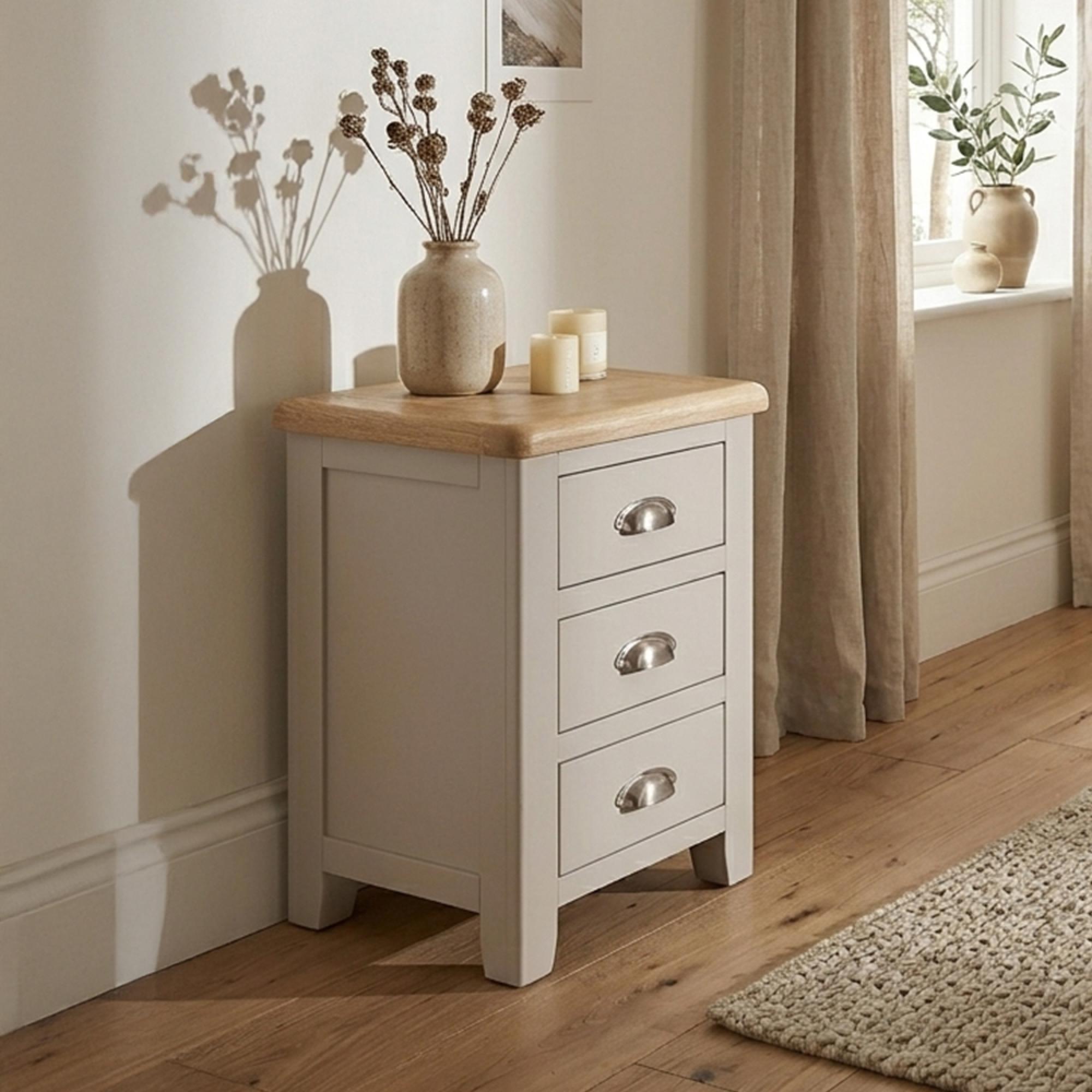 Windermere Painted Bedside Cabinet - 3 Drawer - Oyster Grey