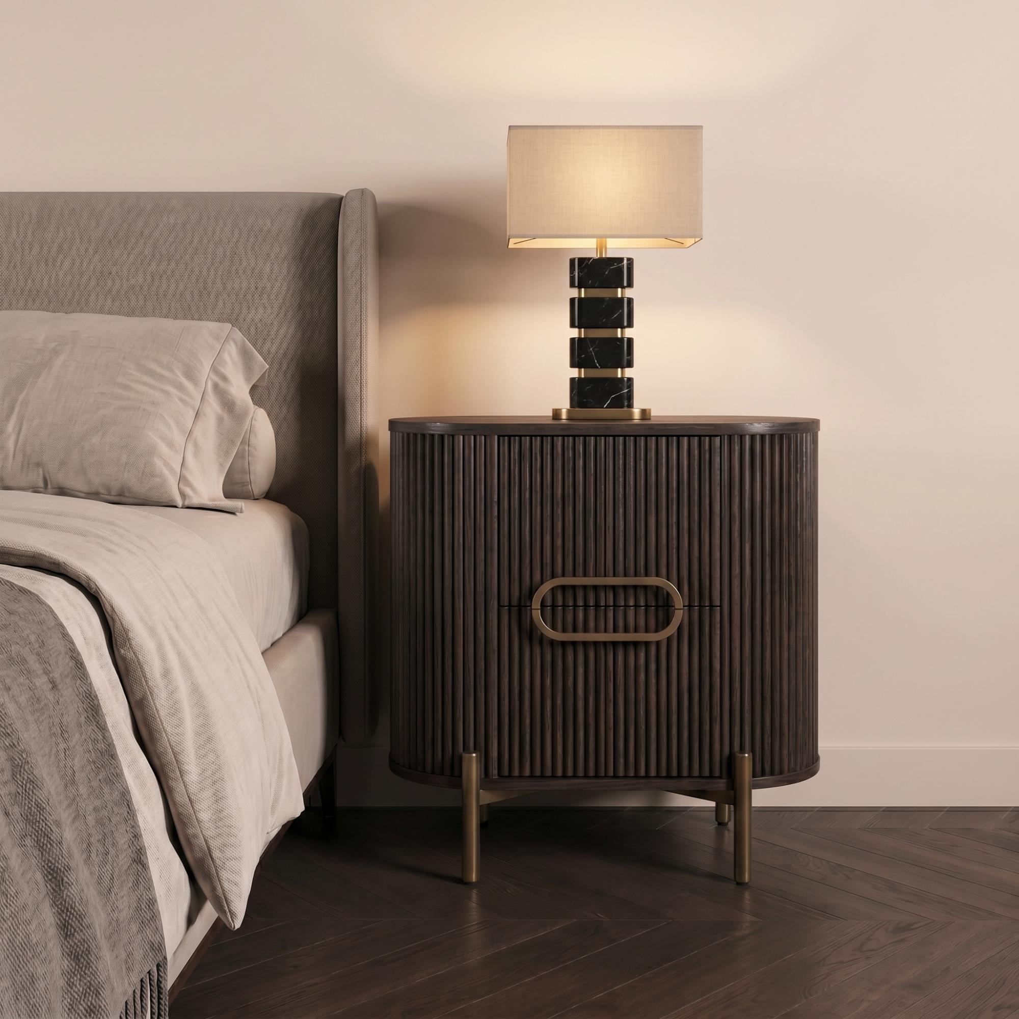 Luxor Brushed Brass Ribbed 1 Door Curved Bedside Cabinet