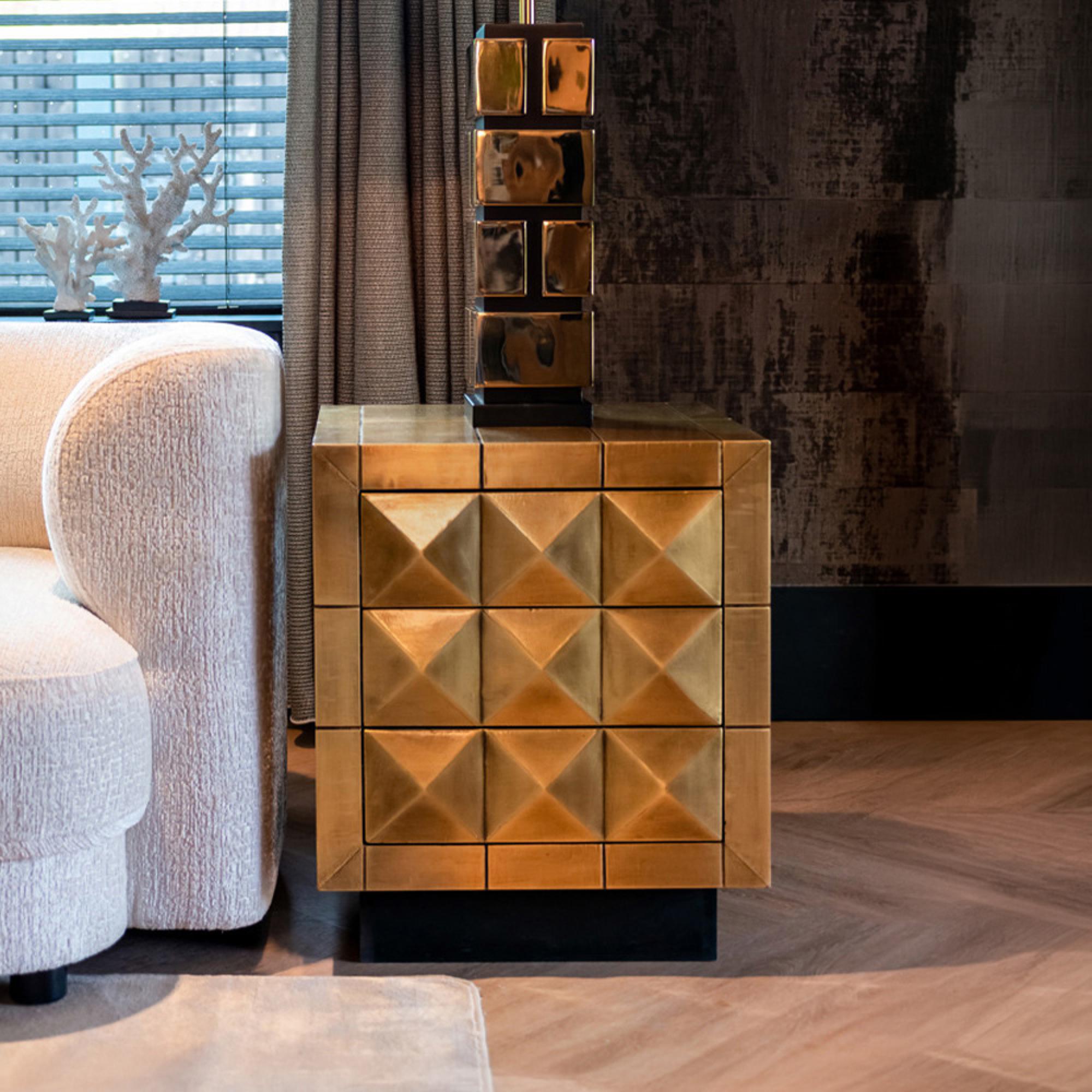 Collada Brass Cladded 3 Drawer Bedside Cabinet
