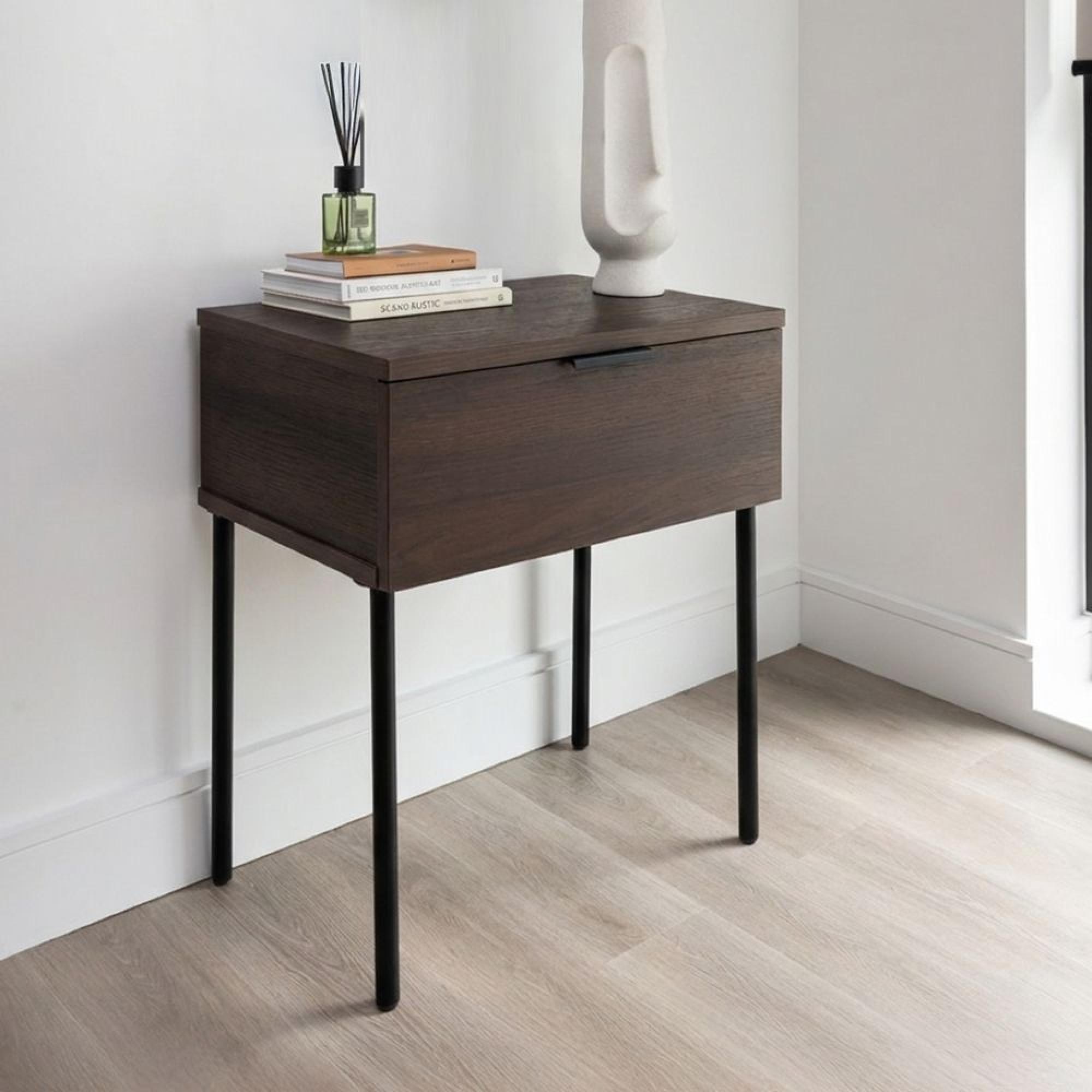 Luna Bedside Table - 1 Drawer - Espresso and Black - Wood and Metal