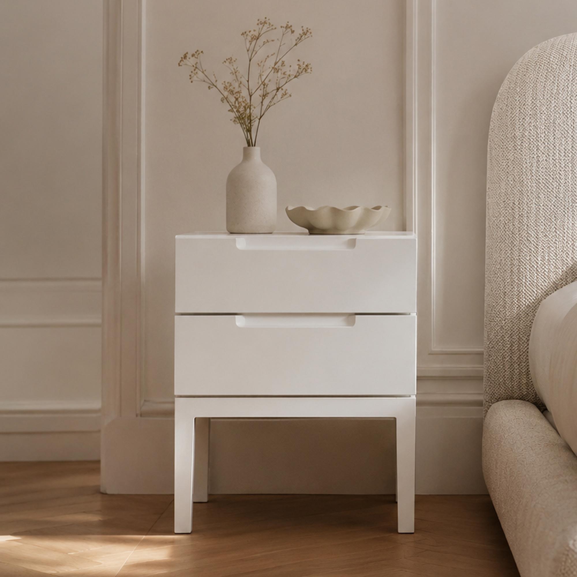 Orchid Bedside Table - 2 Drawer - White - Wood