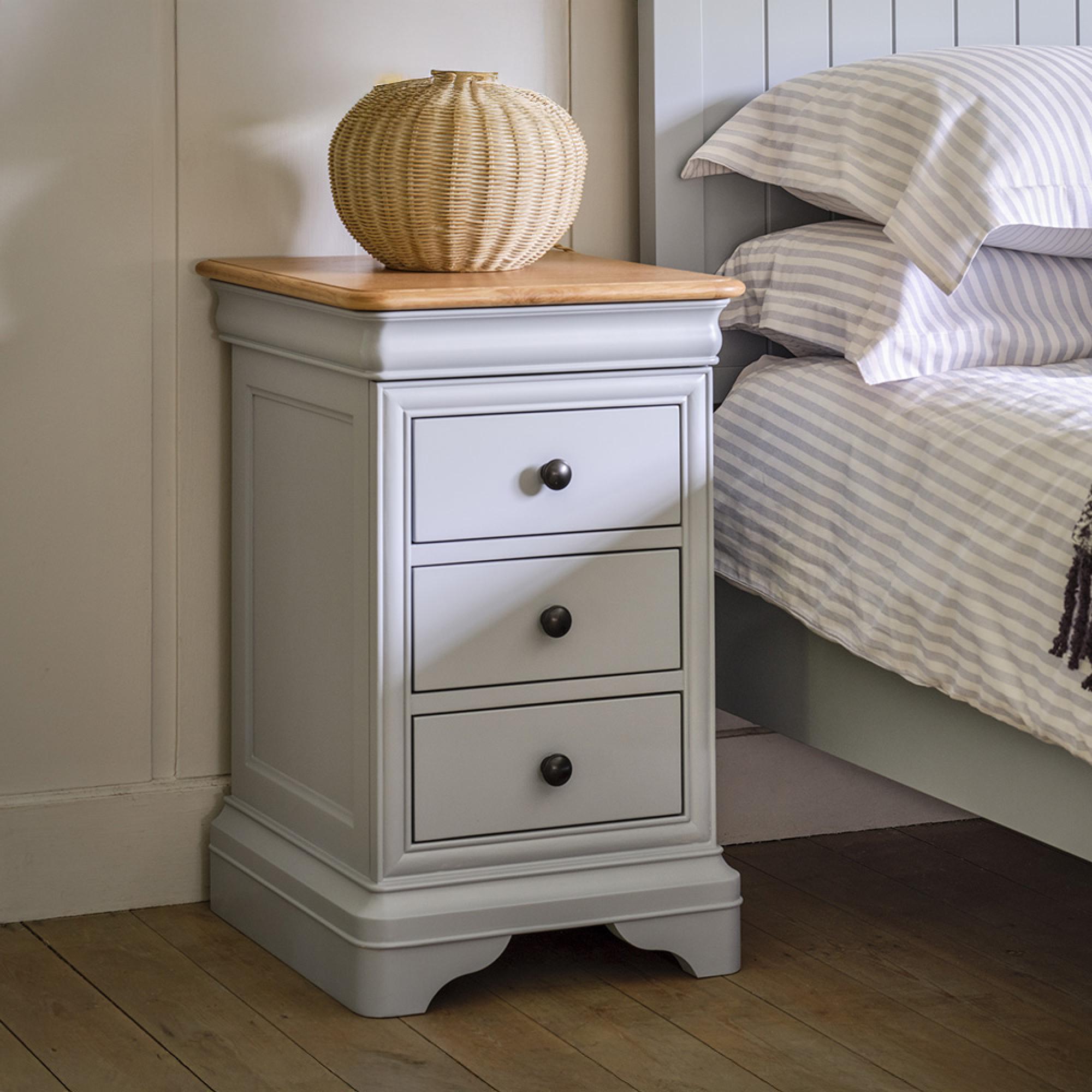 Chantilly Bedside Cabinet - 3 Drawer - Grey Painted - Wood