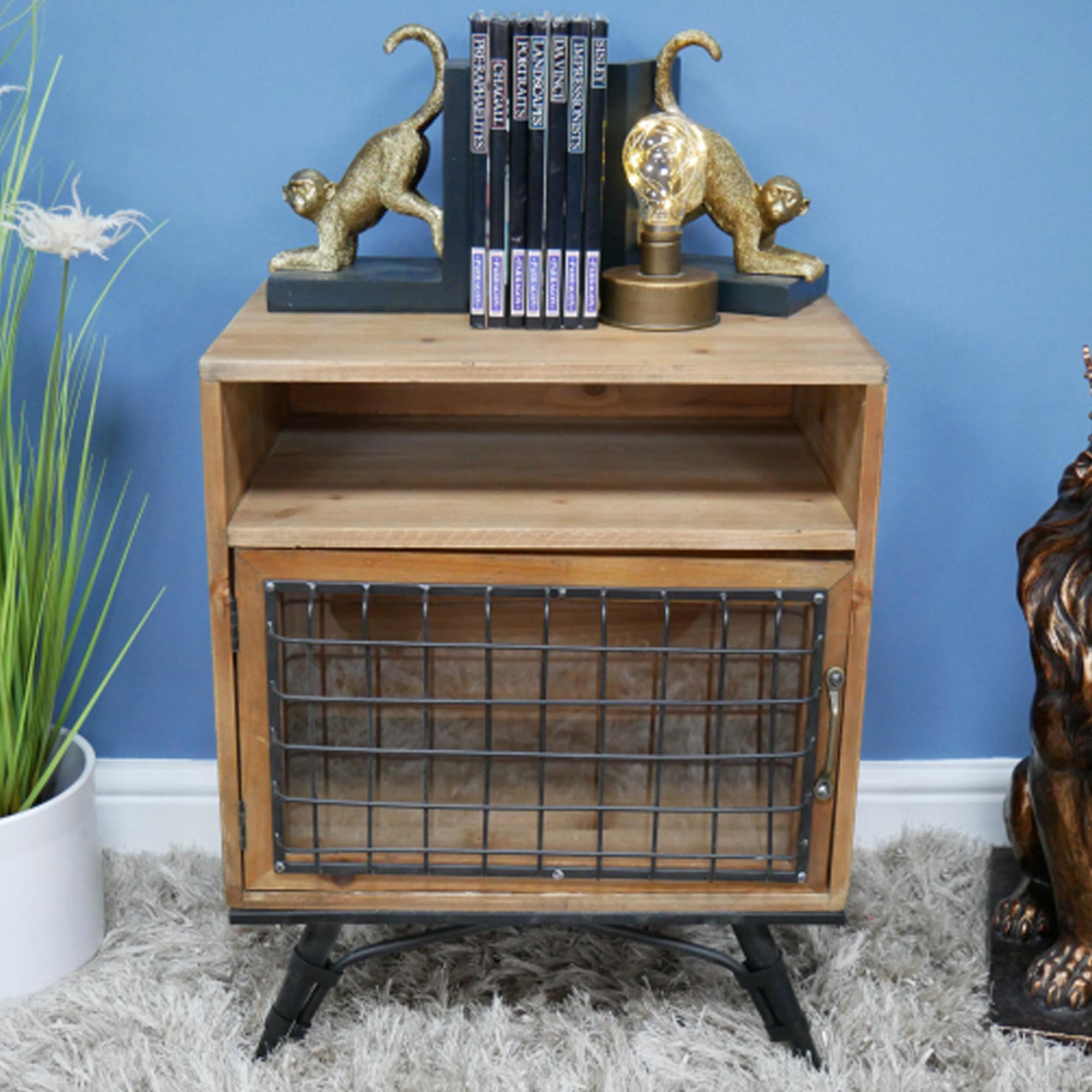 Industrial Bedside Cabinet - 1 Door - Fir Wood and Metal
