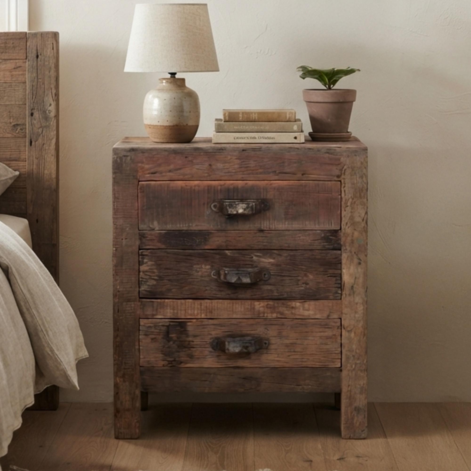 Bassano Bedside Cabinet - 3 Drawer - Natural - Recycled Wood
