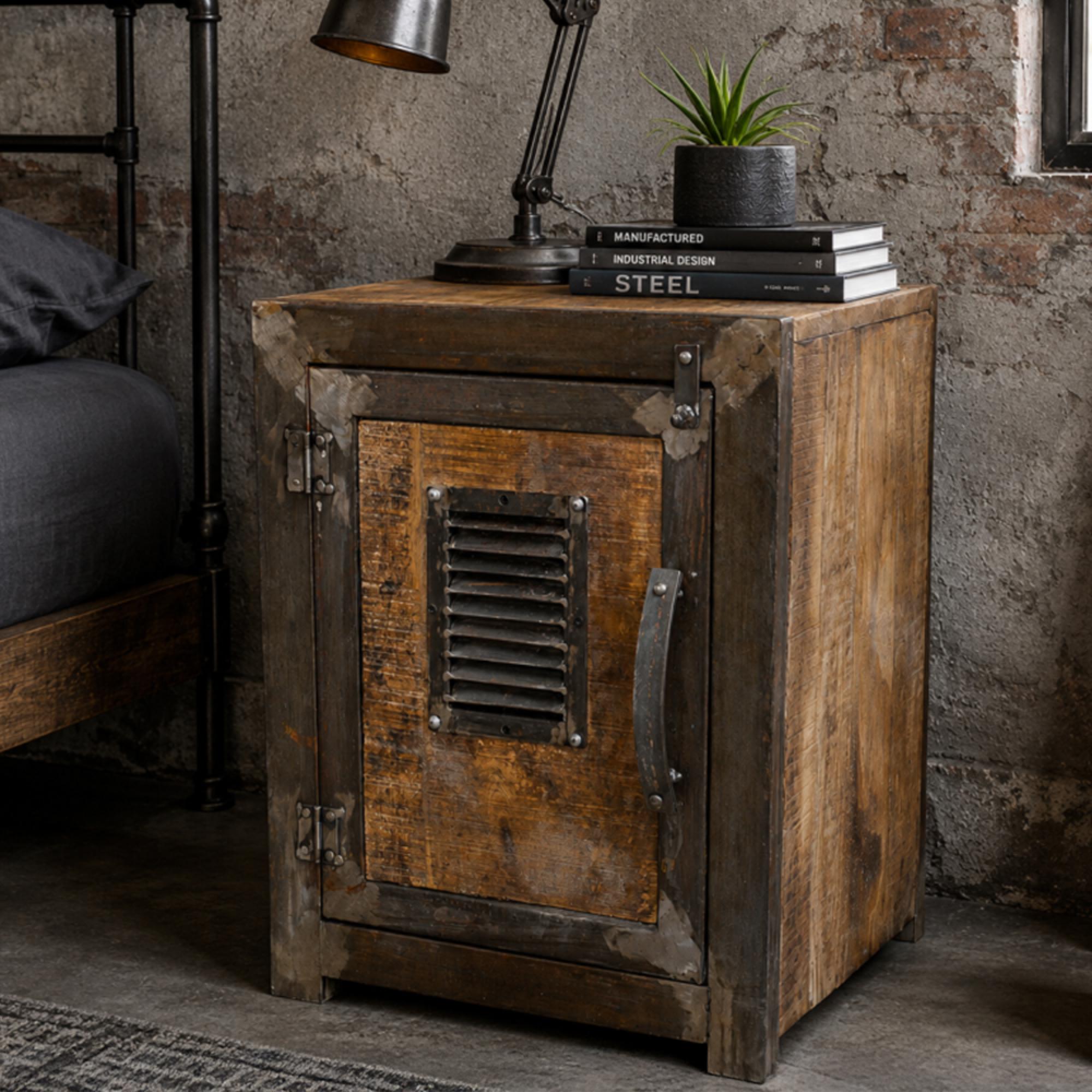 Industrial Cabinet - 1 Door - Distressed Wood and Metal
