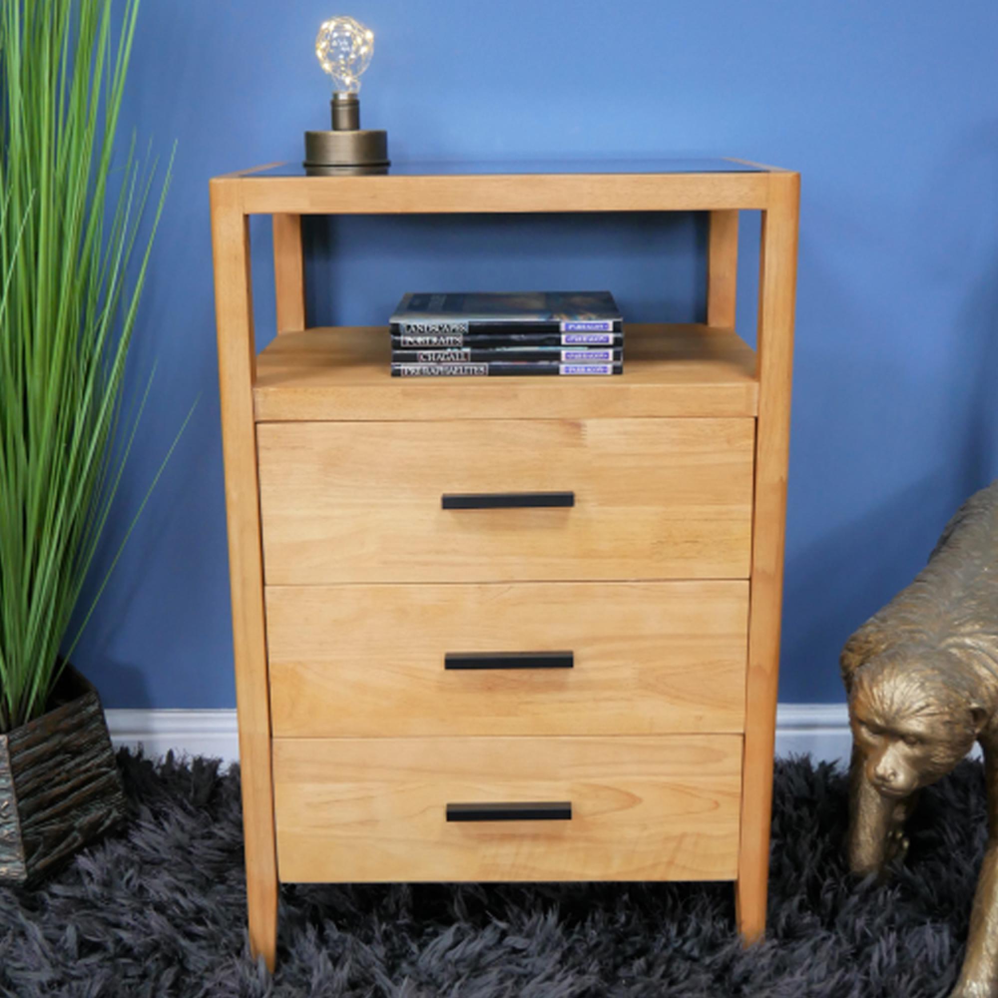 Cabinet - 3 Drawer - Natural - Rubber Wood