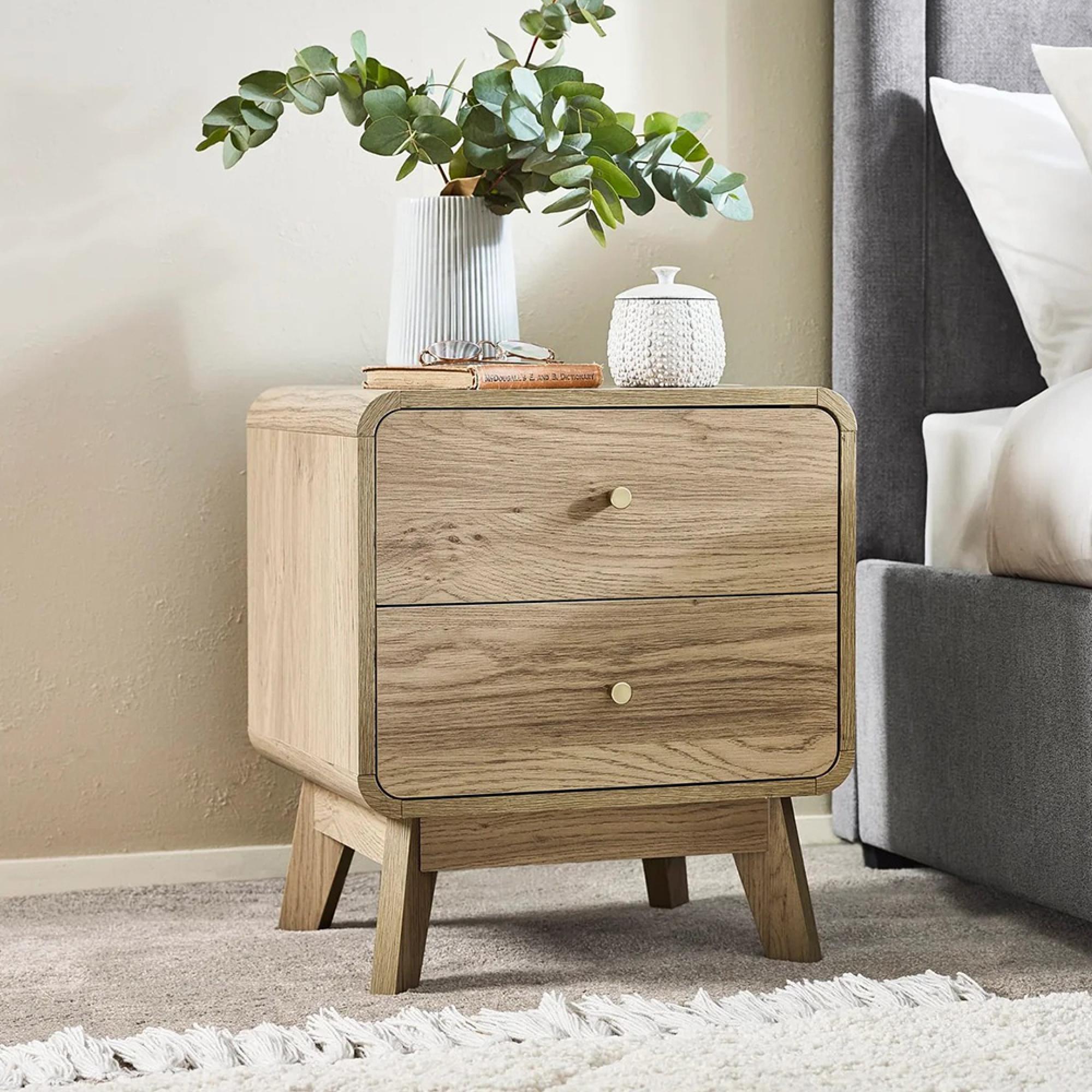Ingrid Bedside Cabinet - 2 Drawer - Natural - Oak