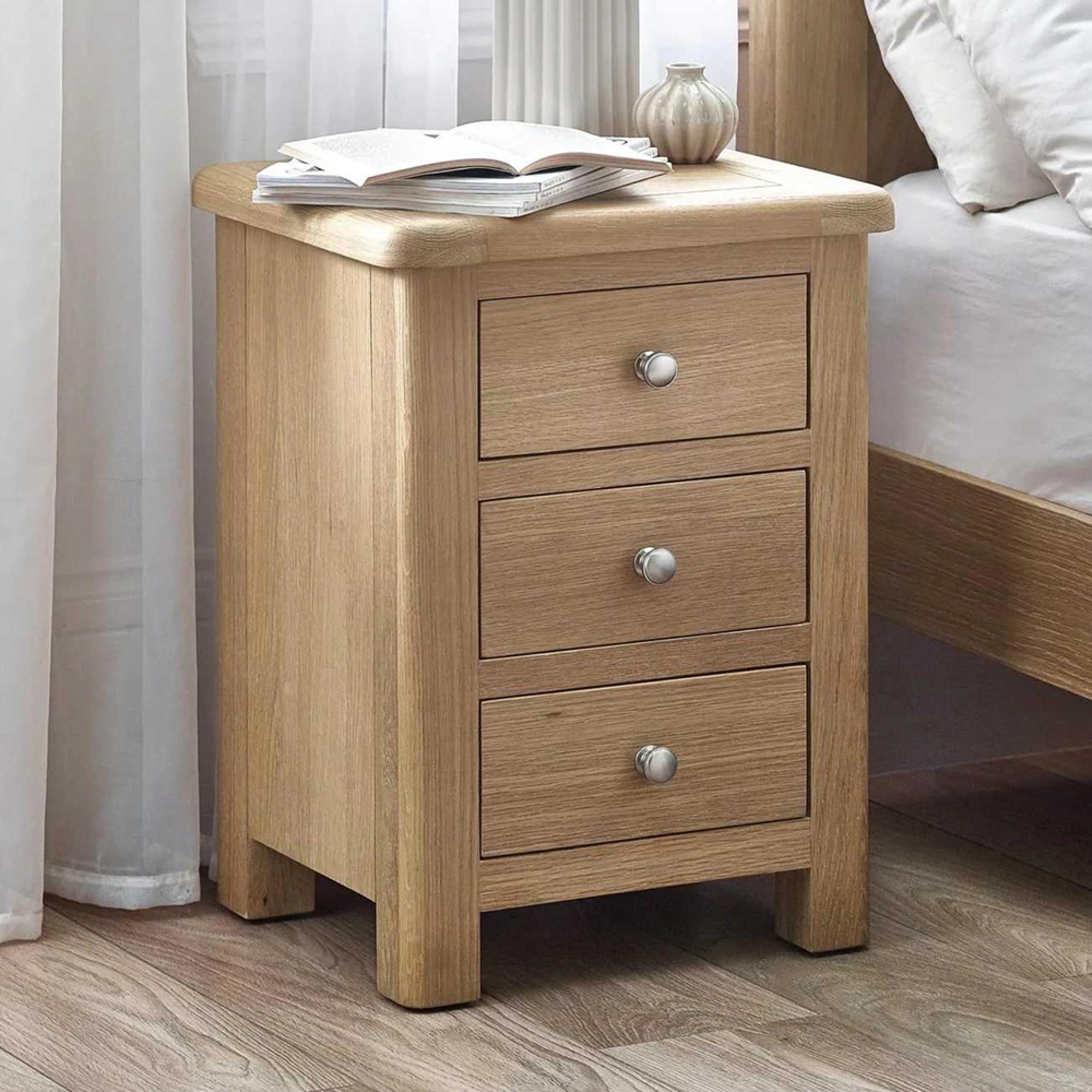 Memphis Bedside Cabinet - 3 Drawer - Limed Oak