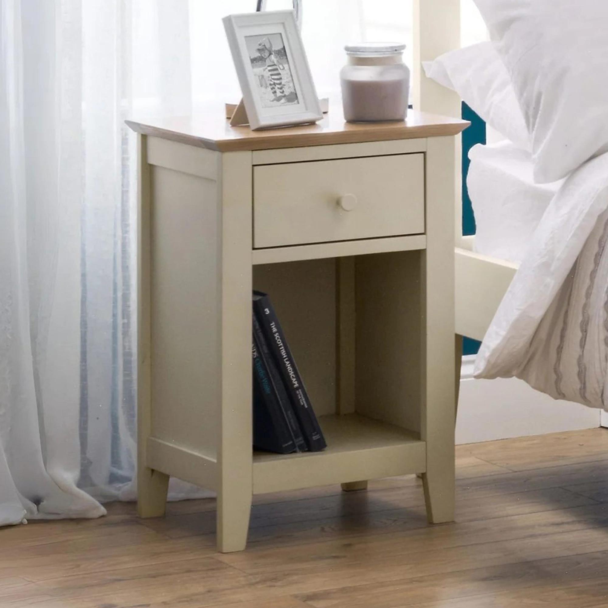 Salerno Bedside Cabinet - 1 Drawer - Ivory - Oak