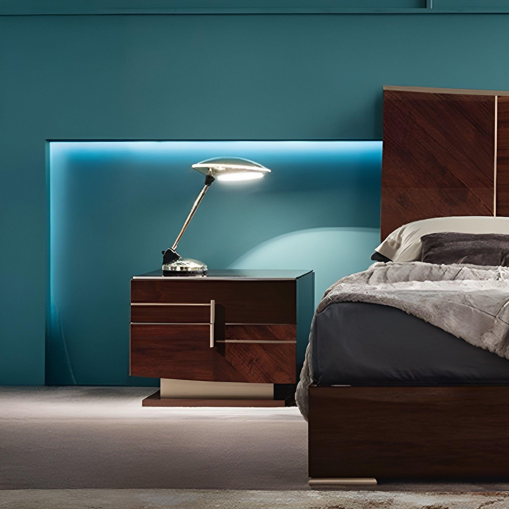 Bellagio Bedside Cabinet - 2 Drawer - Left - High Gloss Walnut - Wooden