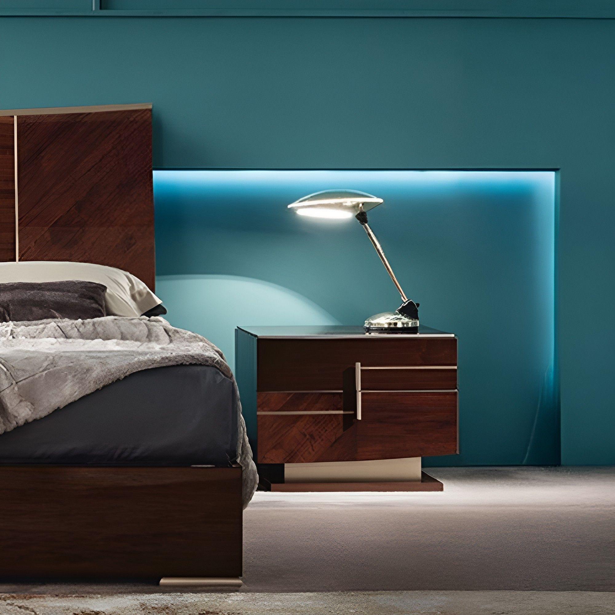 Bellagio Bedside Cabinet - 2 Drawer - Right - High Gloss Walnut - Wooden