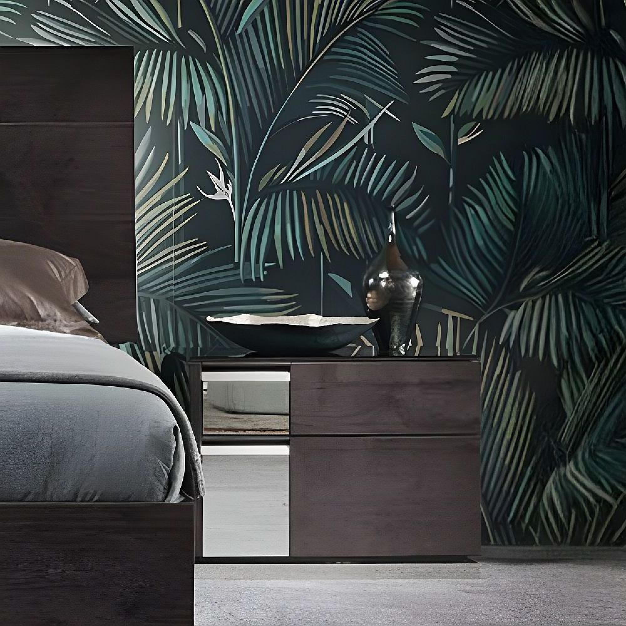 Heritage Bedside Cabinet - 2 Drawer - Right - with Mirrored Accent - Dark Velvet Birch High Gloss