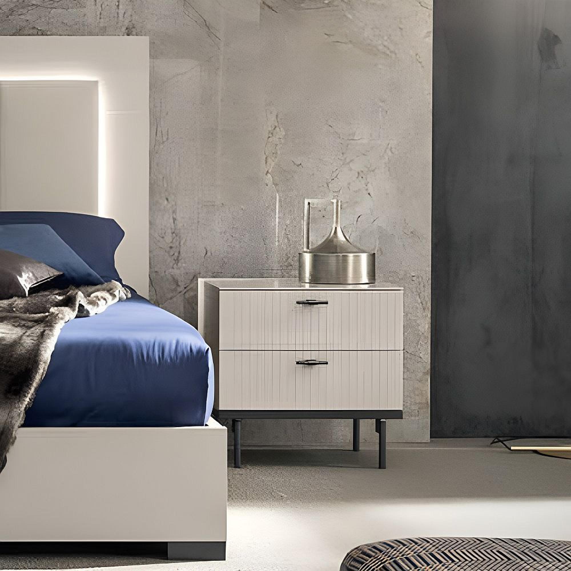 Claire Fluted Bedside Cabinet - 2 Drawer - Pearl Line Eco Veneer High Gloss and Black