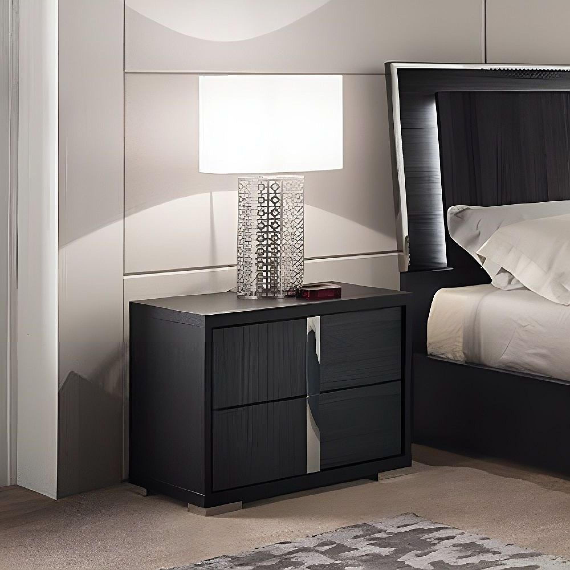 Etna Bedside Cabinet - 2 Drawer - Left - Black Pine Eco Veneer