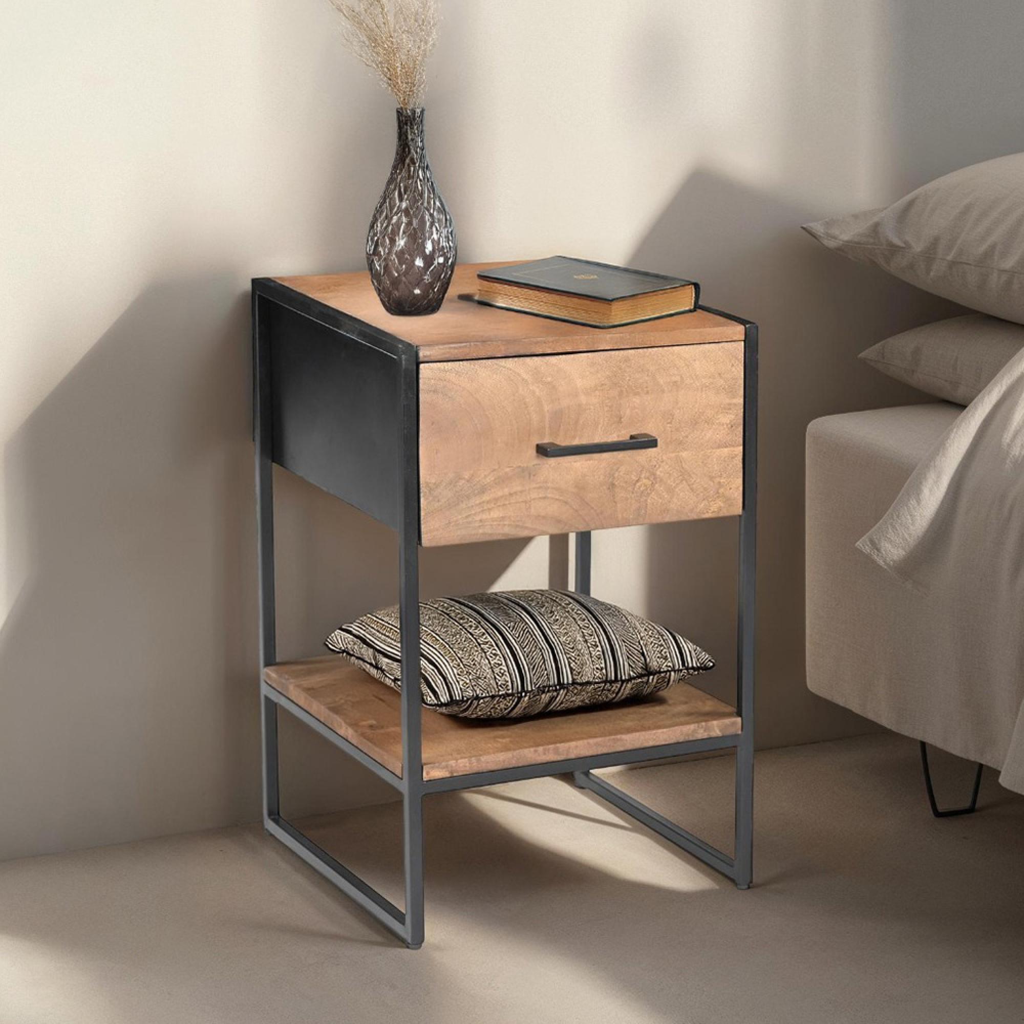Elin Bedside Table - 1 Drawer - Natural - Mango Wood
