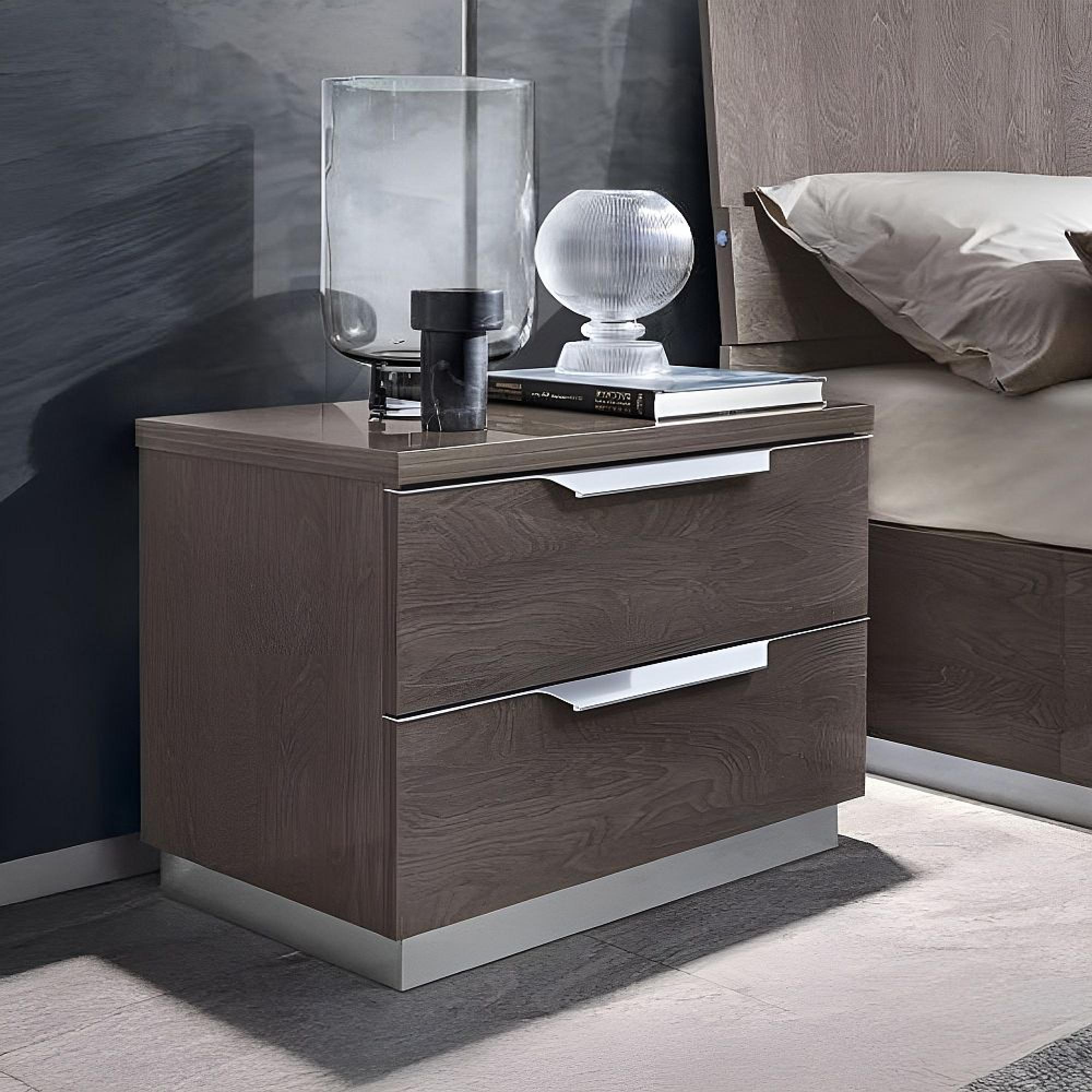 Kroma Italian Bedside Cabinet - 2 Drawer - Maxi - Silver Birch