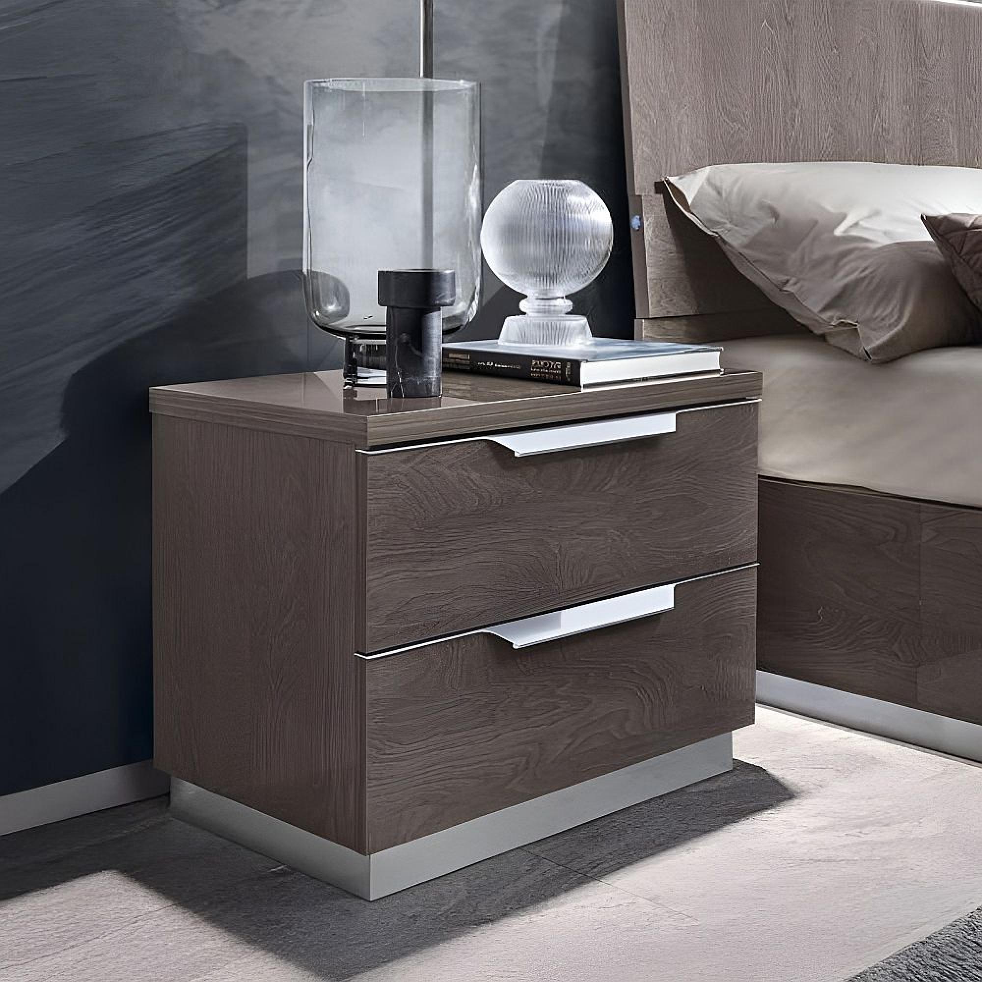 Kroma Italian Bedside Cabinet - 2 Drawer - Mini - Silver Birch