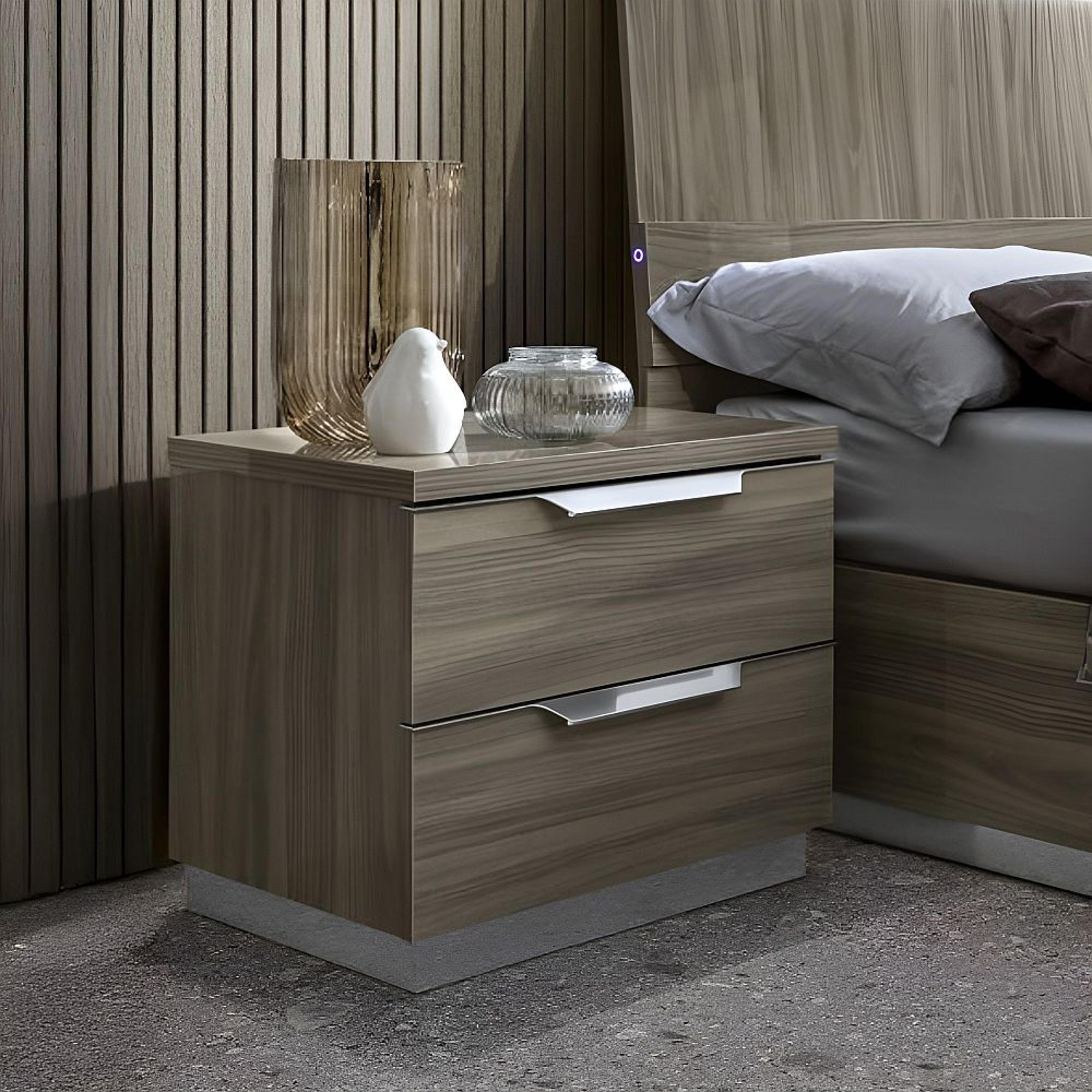 Kroma Italian Bedside Cabinet - 2 Drawer - Mini - Venetian Grey