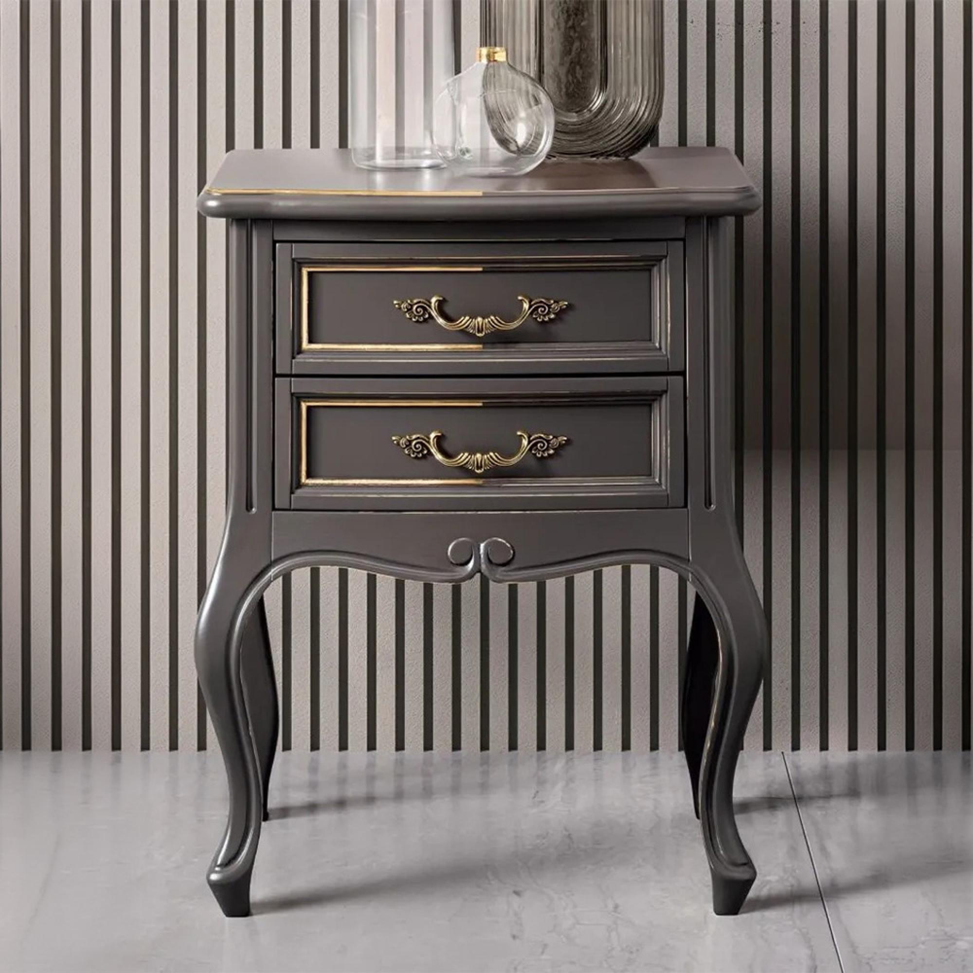 Verdi Italian Bedside Table - 2 Drawer - Grey - French Style